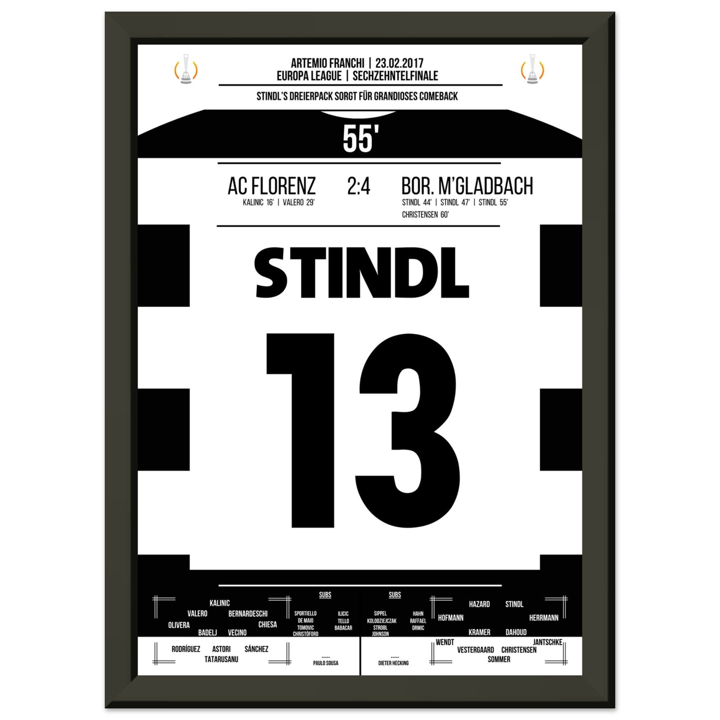 Stindl Hattrick bei furiosem Comeback in der Europa League 2017 A4-21x29.7-cm-8x12-Schwarzer-Aluminiumrahmen