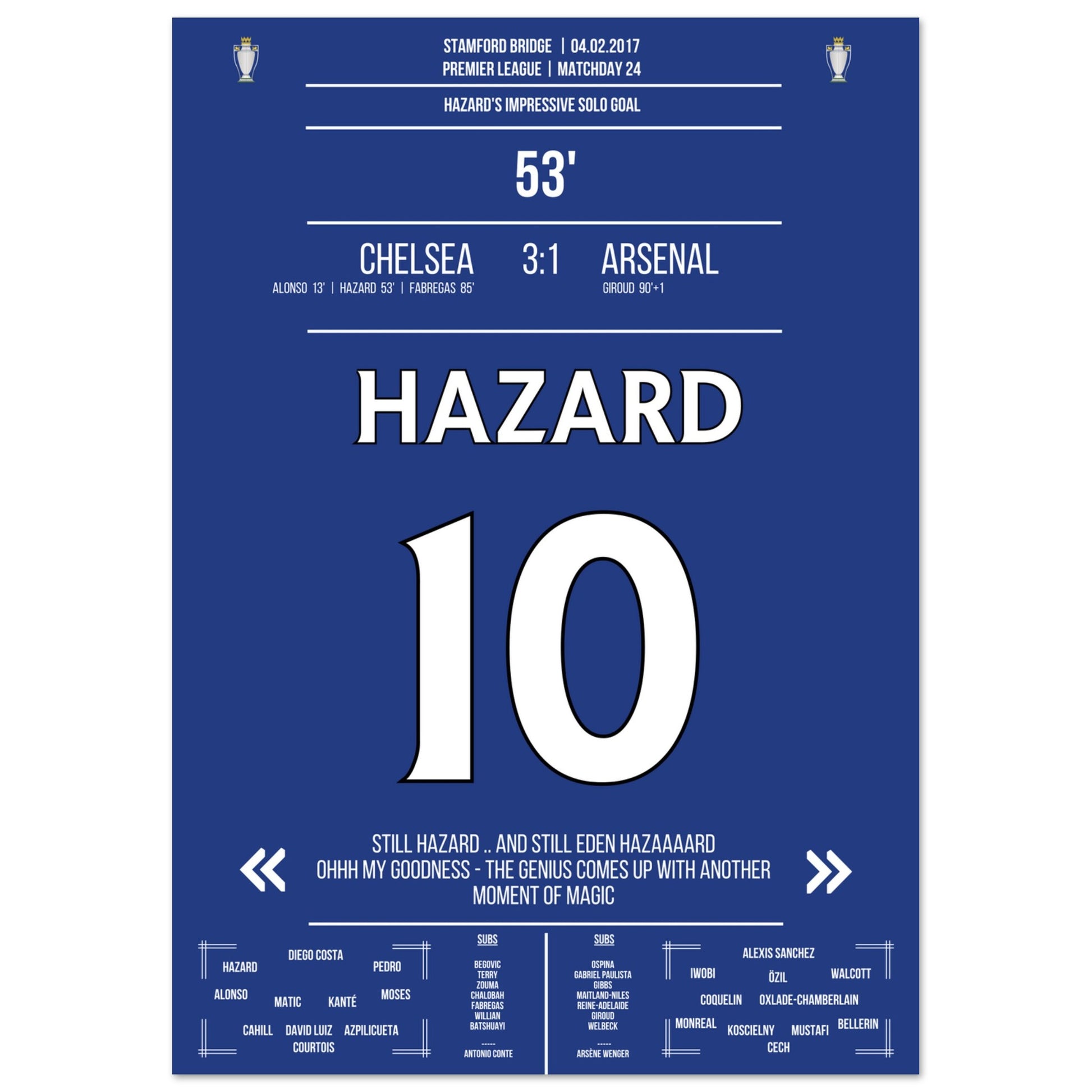 Hazard's Weltklasse-Solo gegen Arsenal in 2017 A4-21x29.7-cm-8x12-Ohne-Rahmen