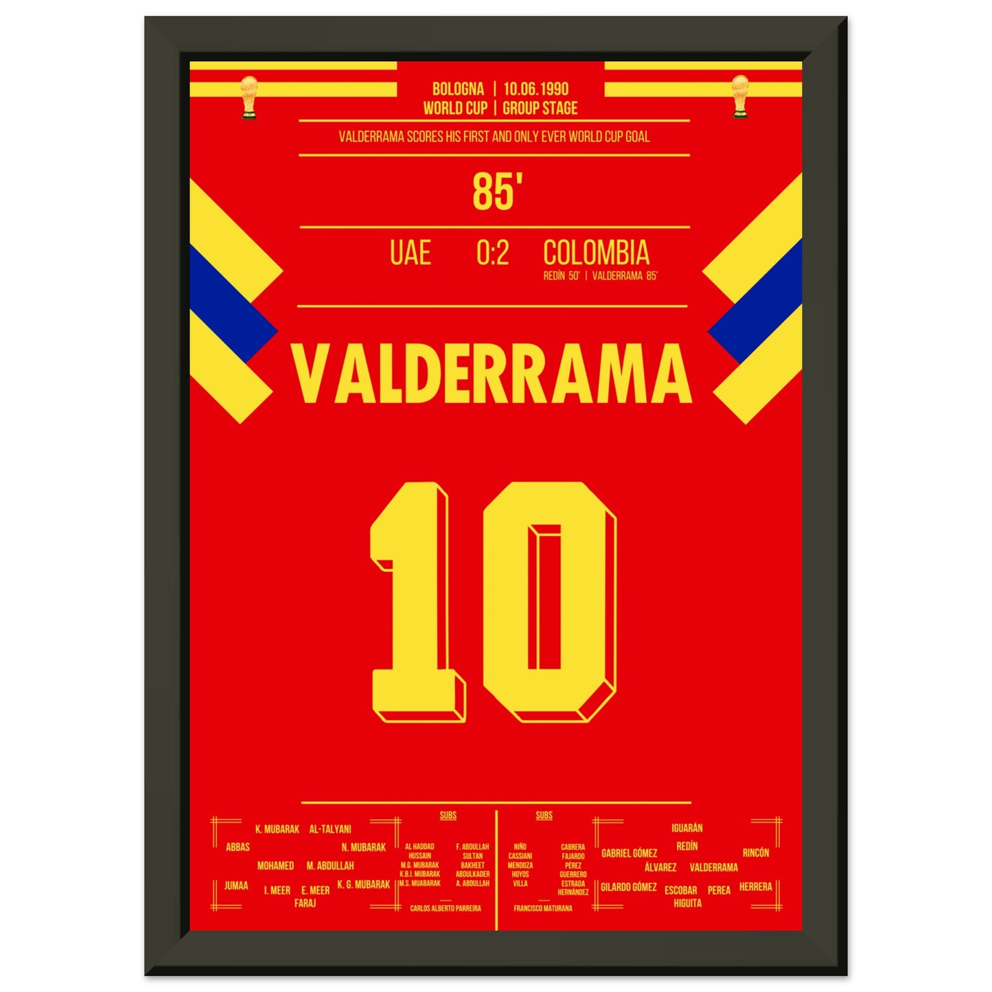 Valderrama's Tor bei der WM 1990 "El Pibe" A4-21x29.7-cm-8x12-Schwarzer-Aluminiumrahmen