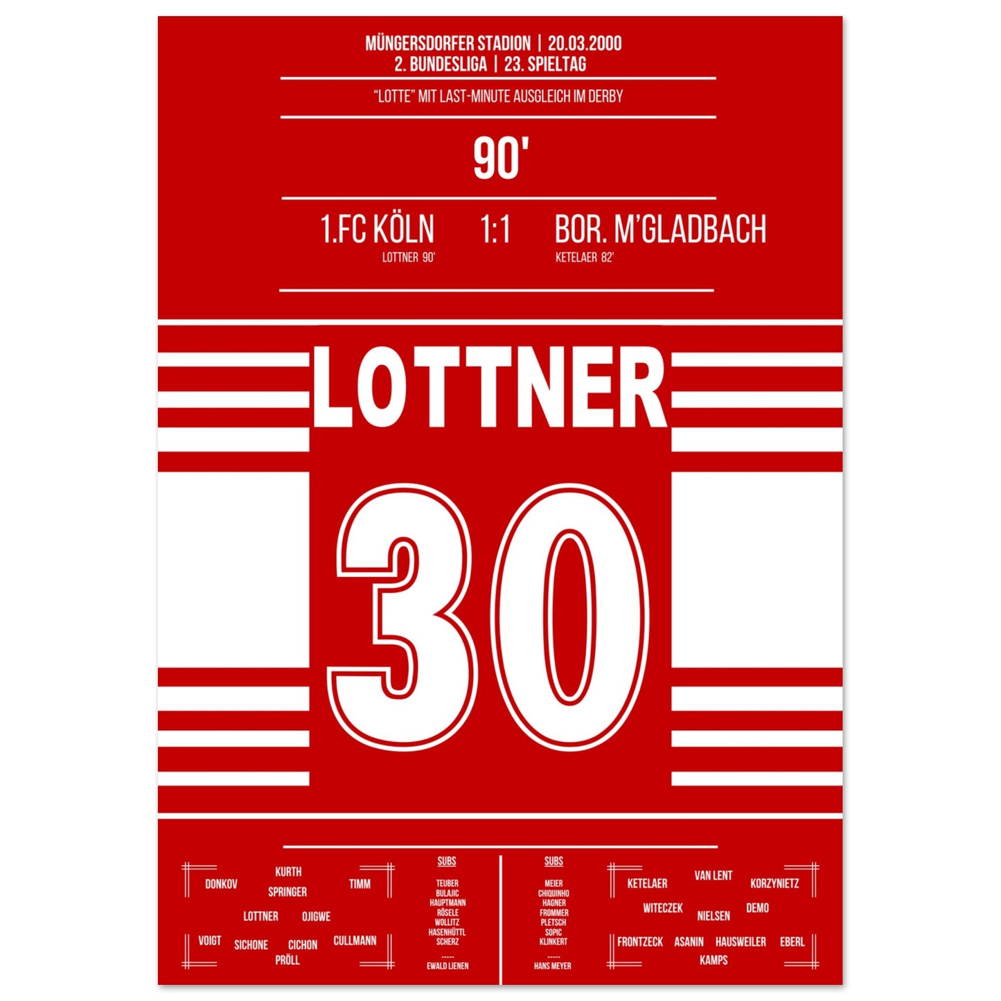Lottner's Ausgleich in der 90. im Derby gegen Gladbach in 2000 A4-21x29.7-cm-8x12-Ohne-Rahmen