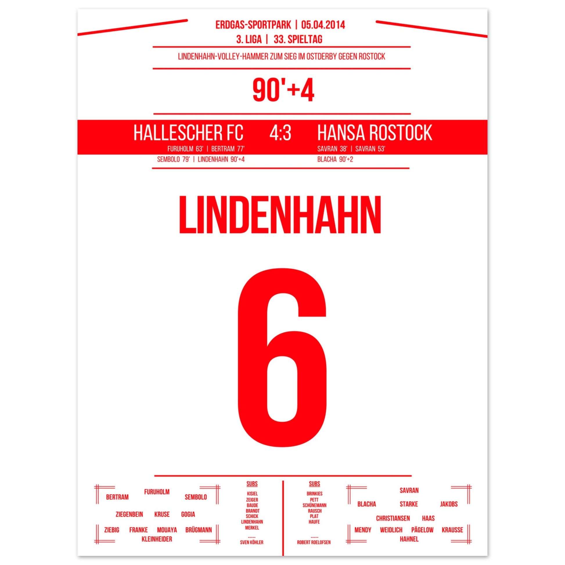 Lindenhahn-Volley zum Sieg in der Nachspielzeit im Ostderby gegen Rostock 30x40-cm-12x16-Ohne-Rahmen