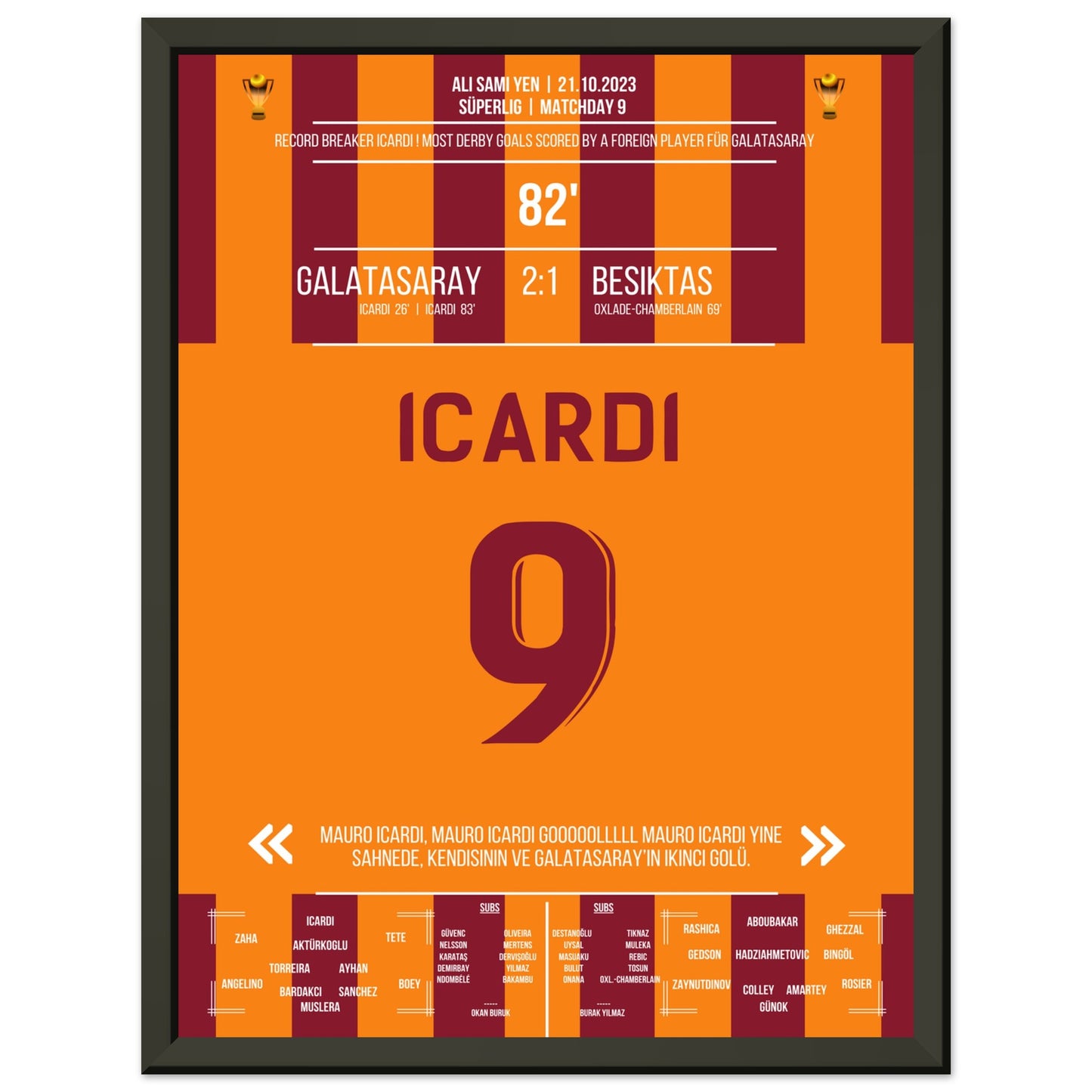 Man Of The Match Icardi bricht den Rekord gegen Besiktas 30x40-cm-12x16-Schwarzer-Aluminiumrahmen