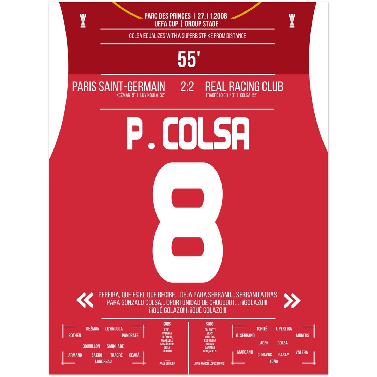 Colsa's Traumtor aus der Distanz gegen PSG in 2008 45x60-cm-18x24-Ohne-Rahmen