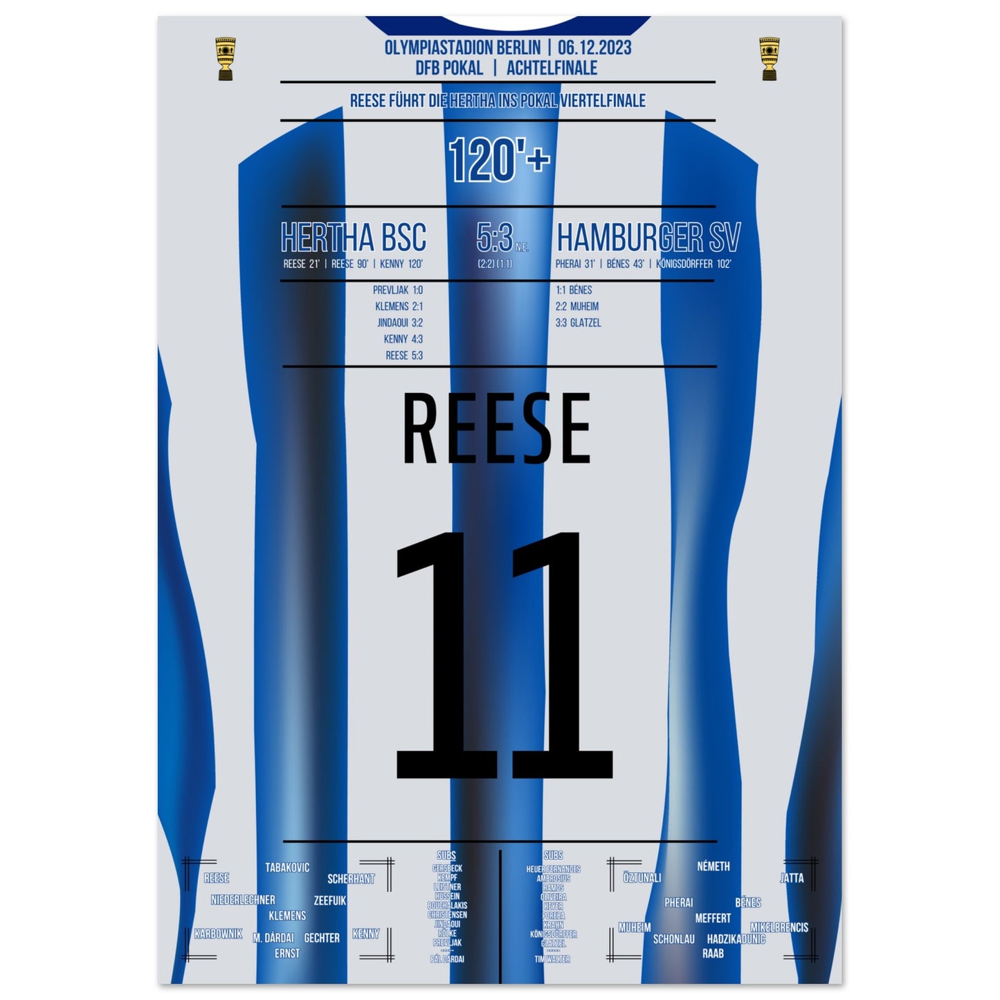 Reese schiesst die Hertha ins Pokal-Viertelfinale