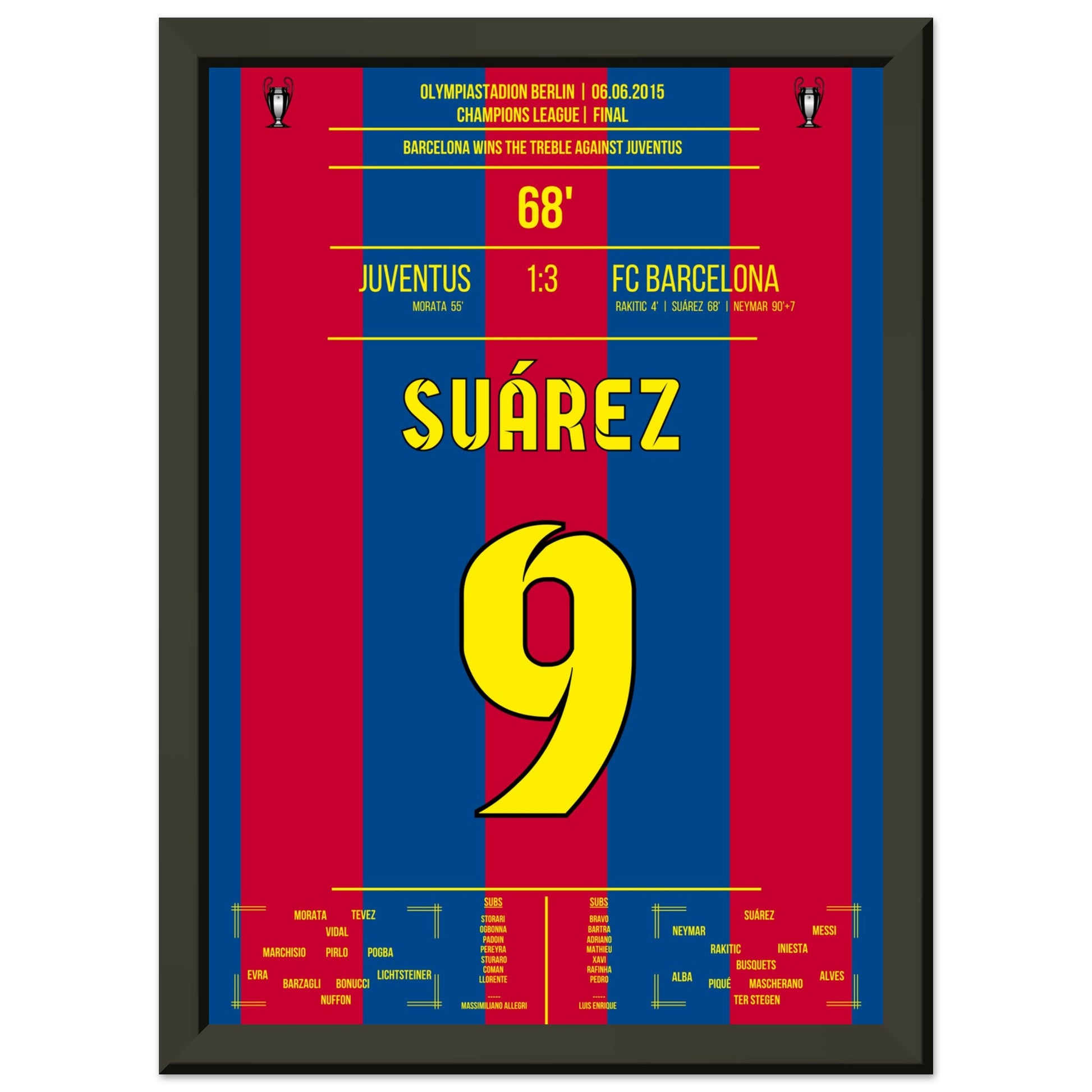 Suarez trifft im CL Finale 2015 und Barca holt das Triple A4-21x29.7-cm-8x12-Schwarzer-Aluminiumrahmen