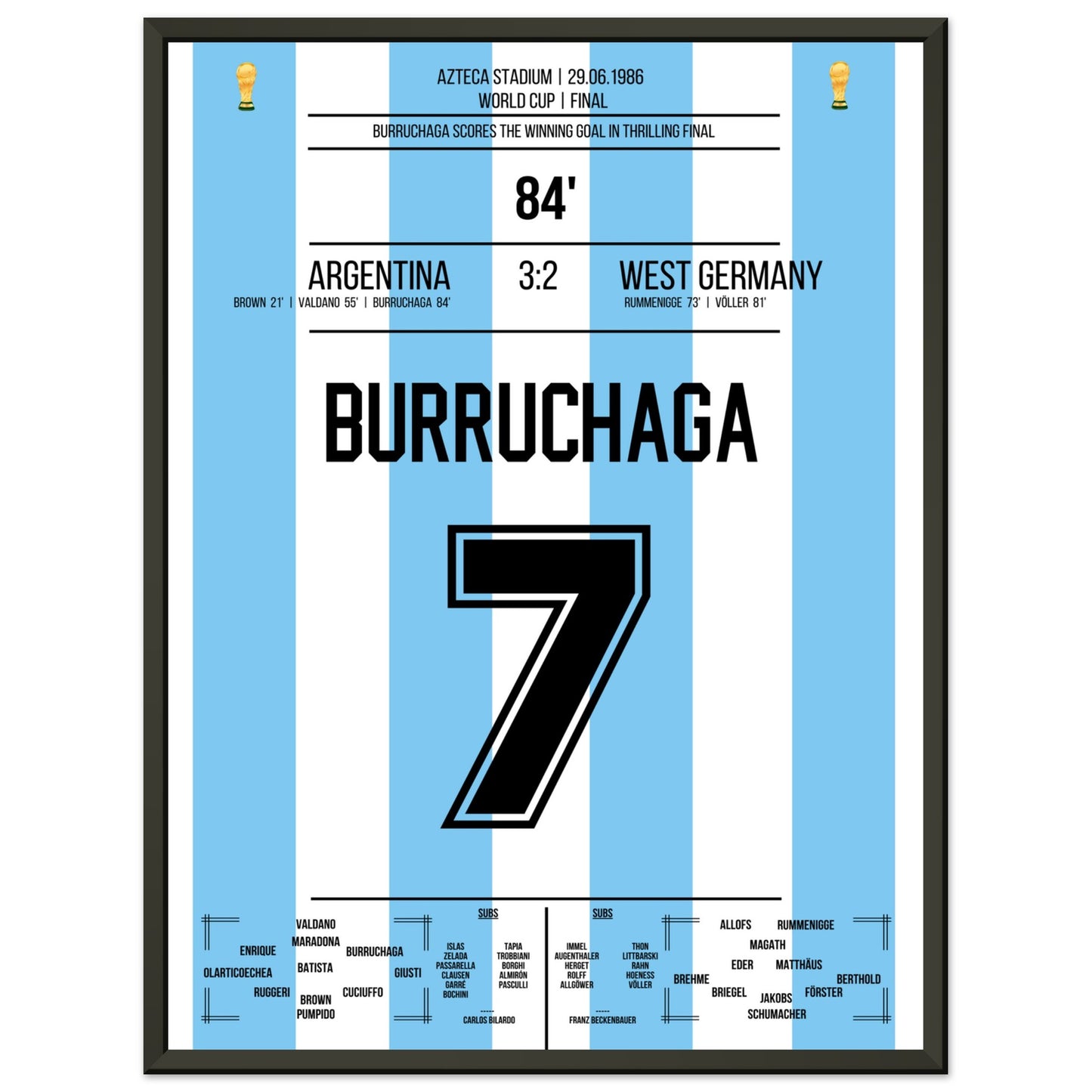 Burruchaga's Siegtreffer im WM Finale 1986 45x60-cm-18x24-Schwarzer-Aluminiumrahmen