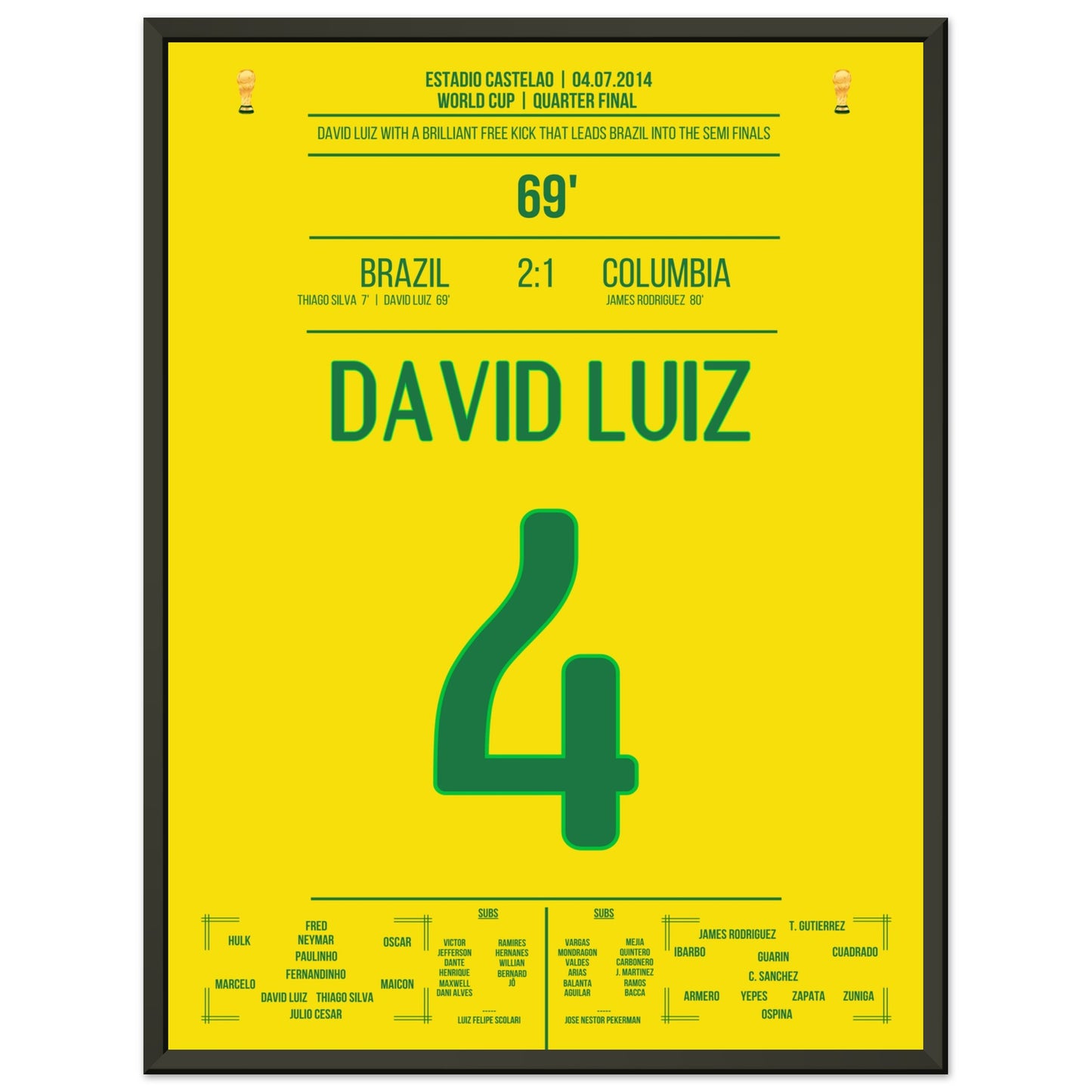 David Luiz Freistoß-Tor gegen Kolumbien bei der WM 2014
