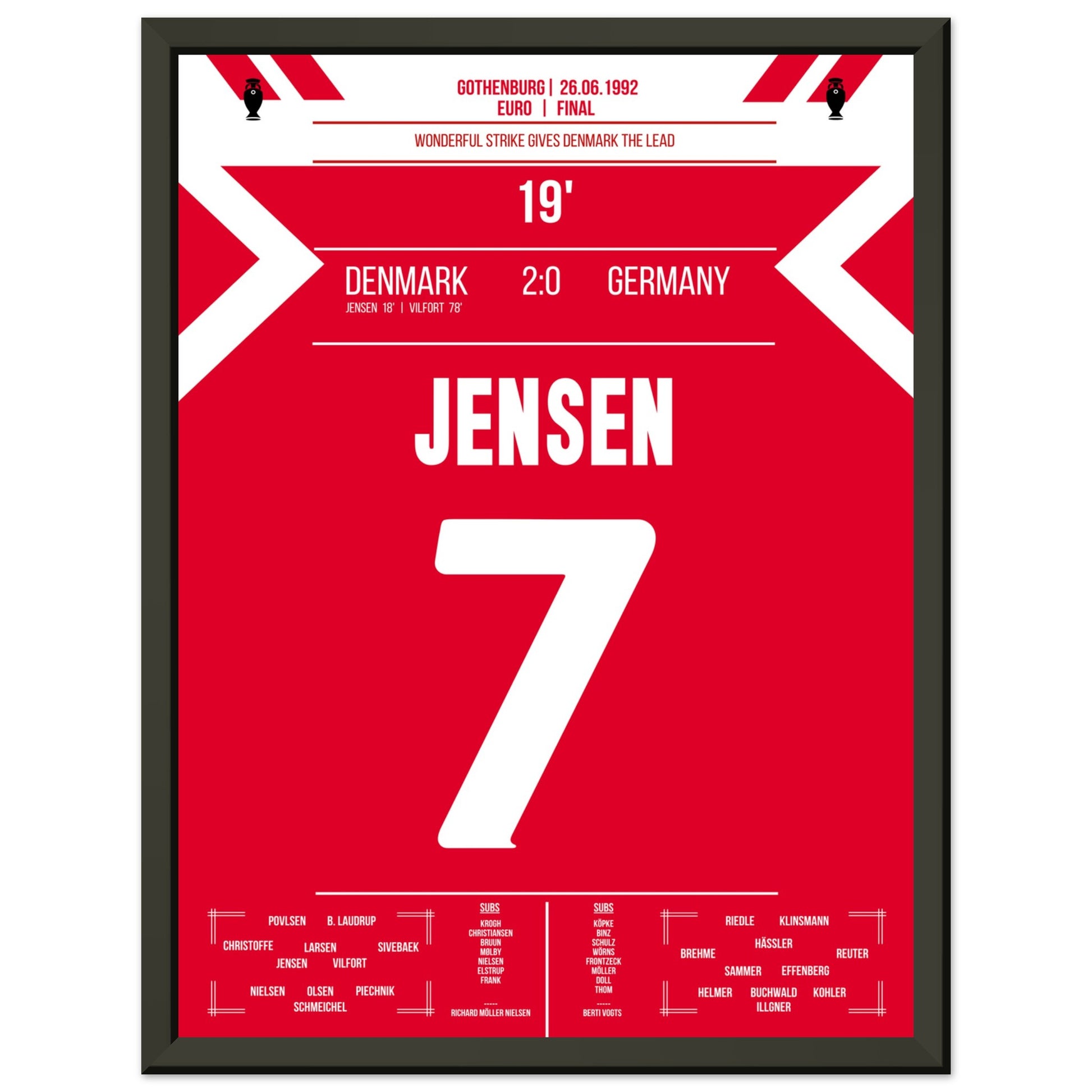 Jensen's Tor zur Führung für Dänemark im Finale der Euro 1992 30x40-cm-12x16-Schwarzer-Aluminiumrahmen