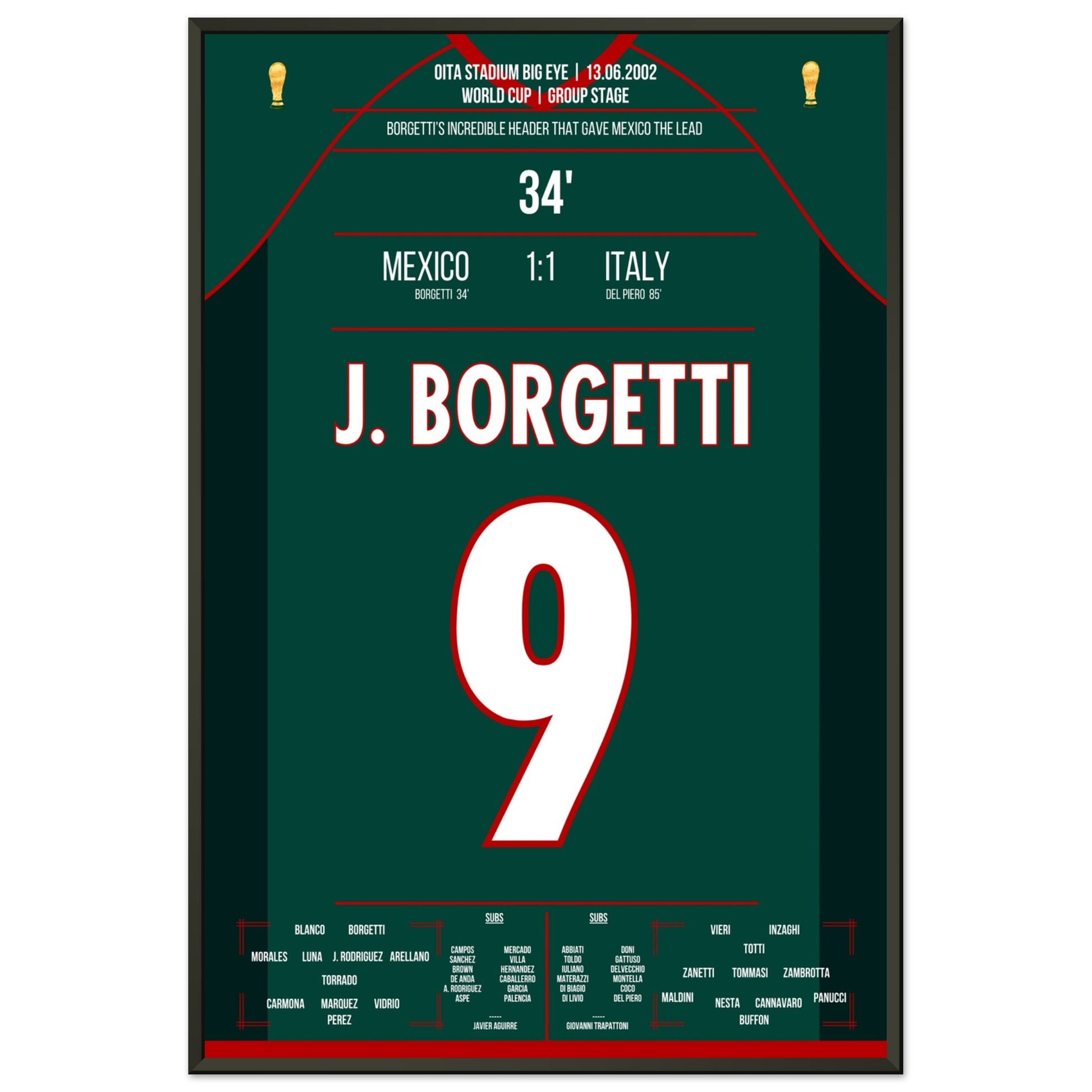 Borgetti's sensationelles Kopfballtor gegen Buffon bei der WM 2002 60x90-cm-24x36-Schwarzer-Aluminiumrahmen