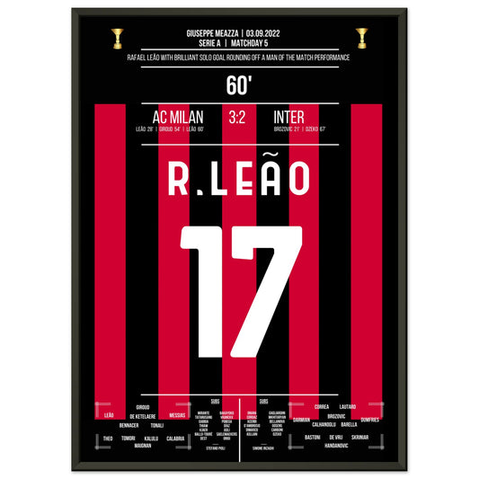 Man Of The Match Performance von Rafael Leão im Derby gegen Inter 50x70-cm-20x28-Schwarzer-Aluminiumrahmen
