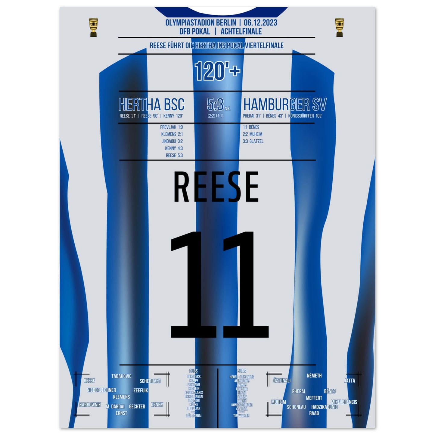 Reese schiesst die Hertha ins Pokal-Viertelfinale 45x60-cm-18x24-Ohne-Rahmen