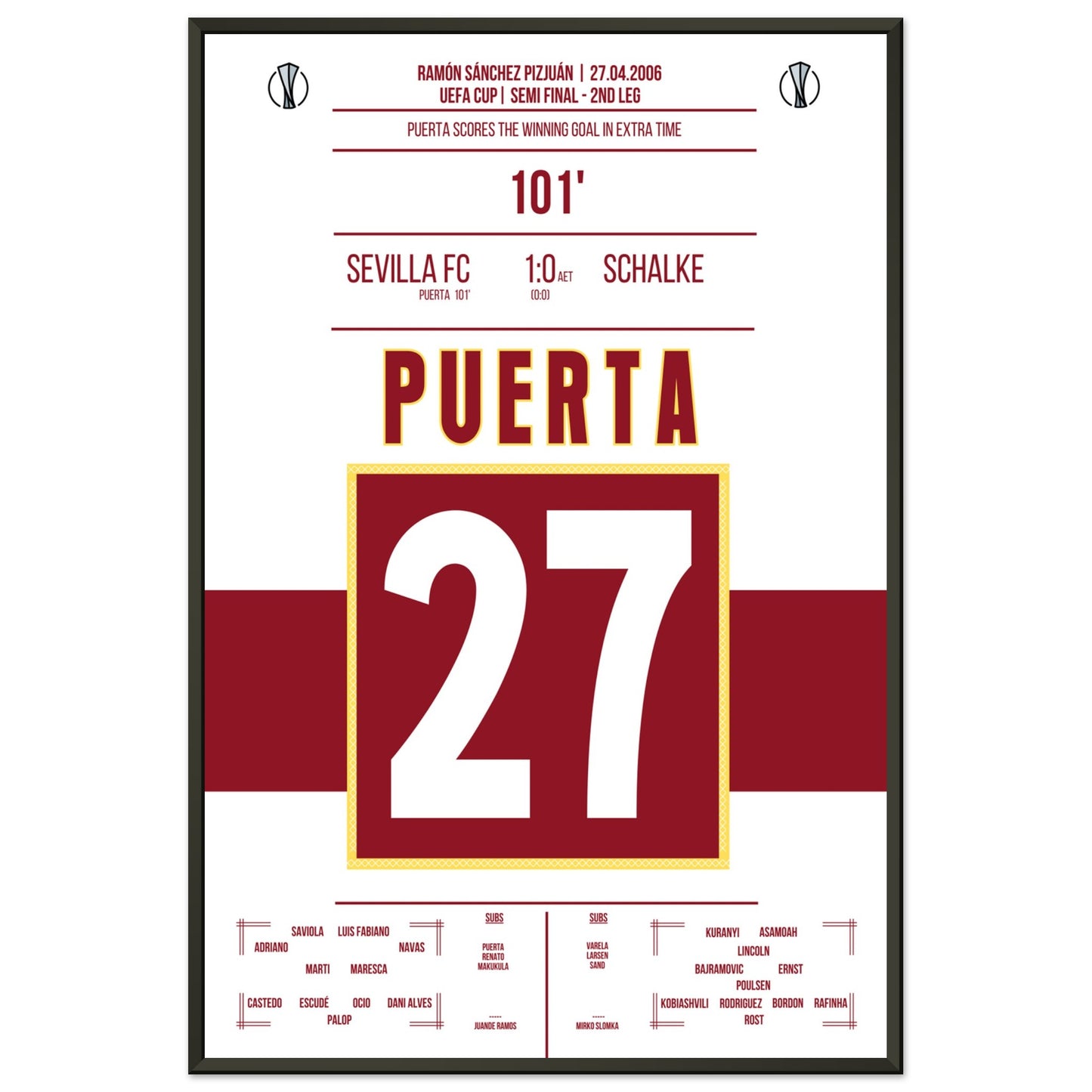 Puerta schießt Sevilla ins Uefa Cup Finale 2006 60x90-cm-24x36-Schwarzer-Aluminiumrahmen