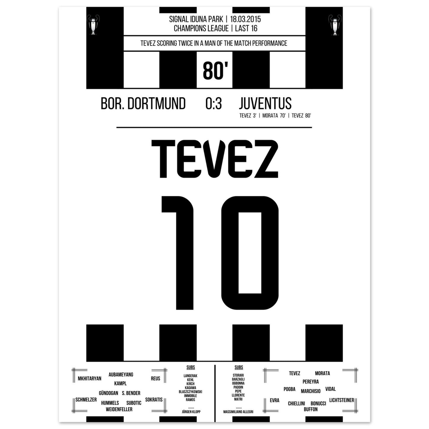 Tevez' Doppelpack gegen Dortmund im CL Achtelfinale 2015 30x40-cm-12x16-Ohne-Rahmen