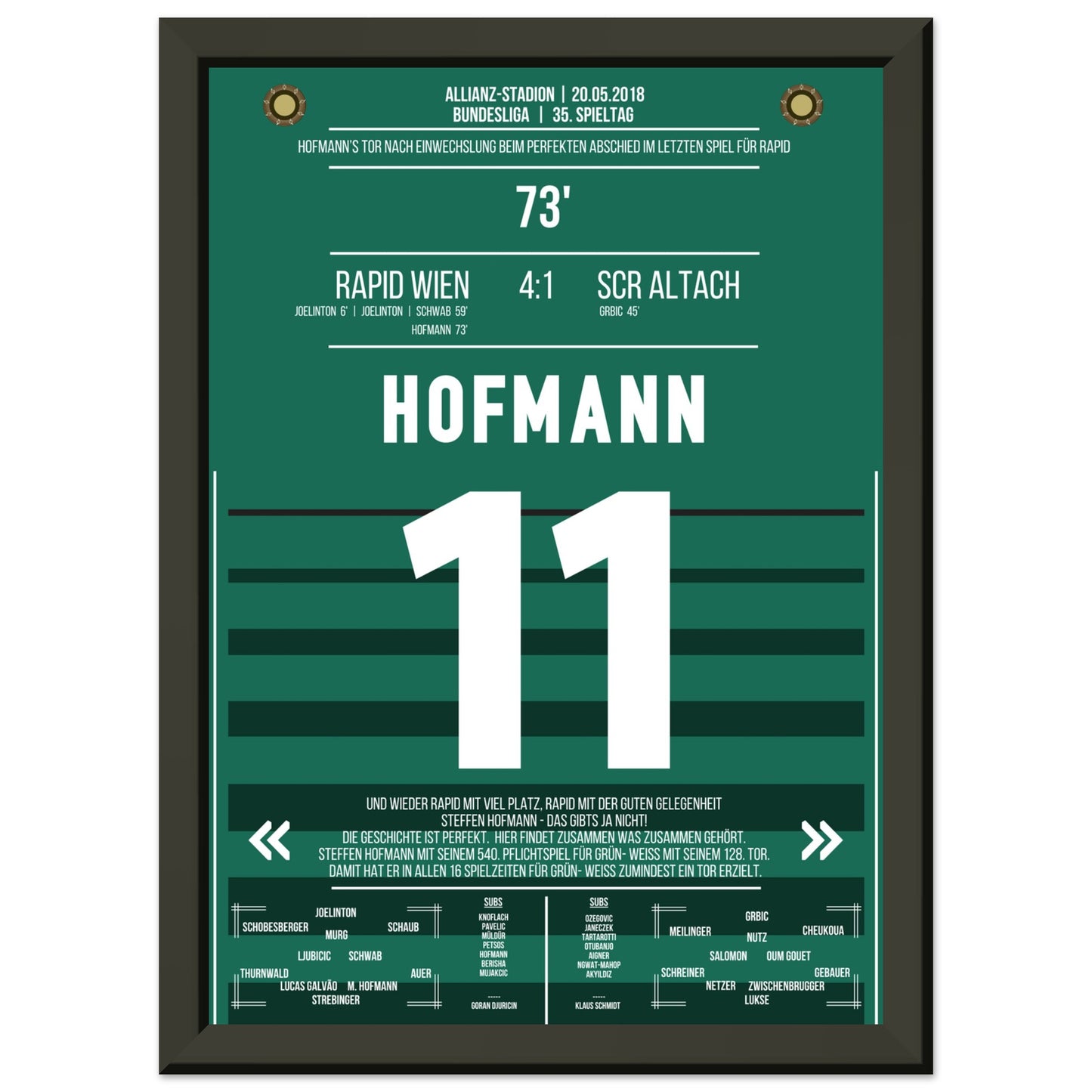 Hofmann's perfekter Abschied im letzten Spiel für Rapid A4-21x29.7-cm-8x12-Schwarzer-Aluminiumrahmen