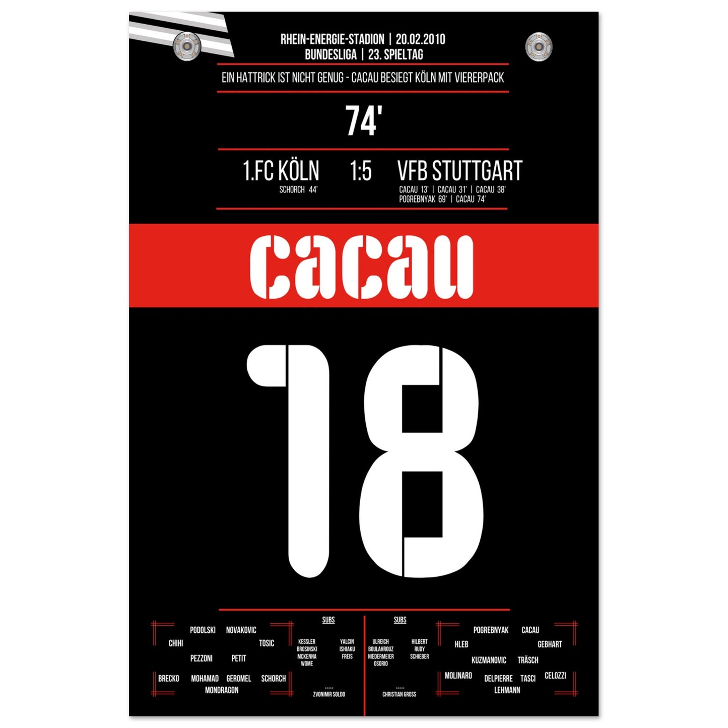 Cacau's Viererpack beim Auswärtsspiel in Köln 2010 60x90-cm-24x36-Ohne-Rahmen