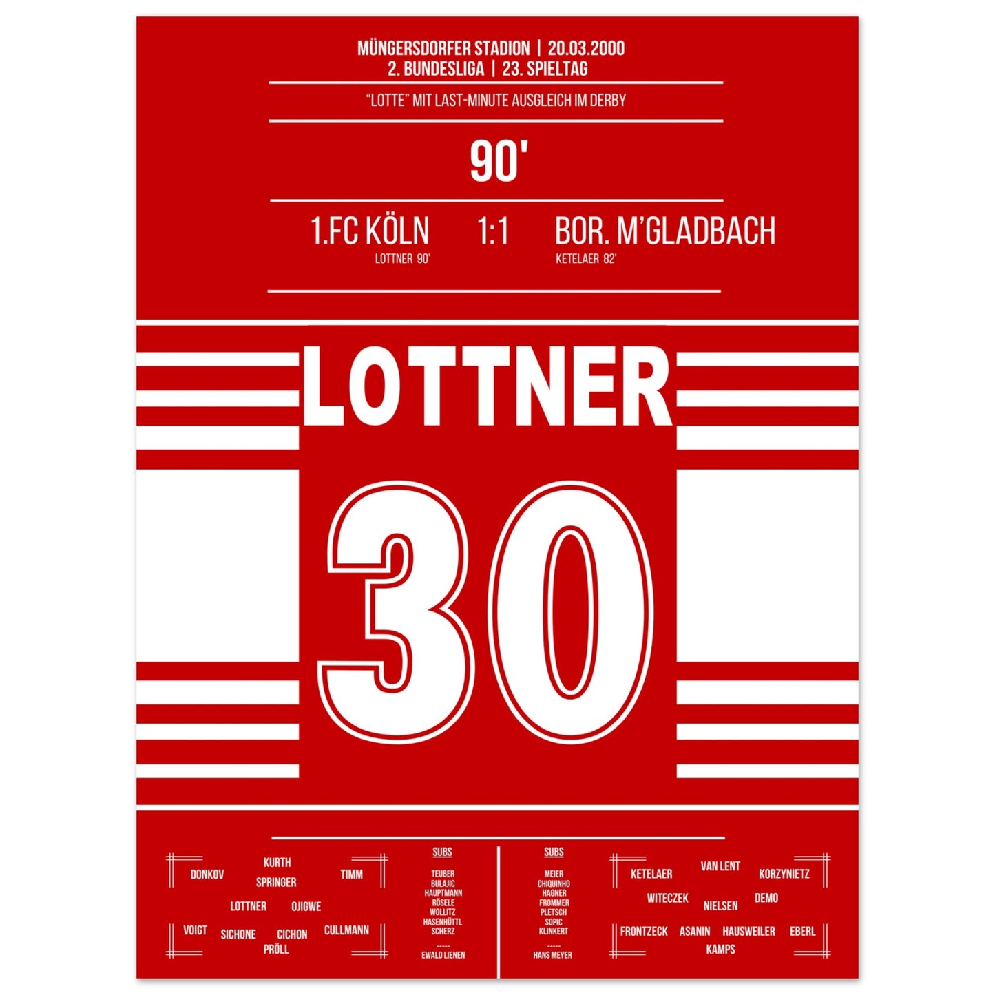 Lottner's Ausgleich in der 90. im Derby gegen Gladbach in 2000 30x40-cm-12x16-Ohne-Rahmen