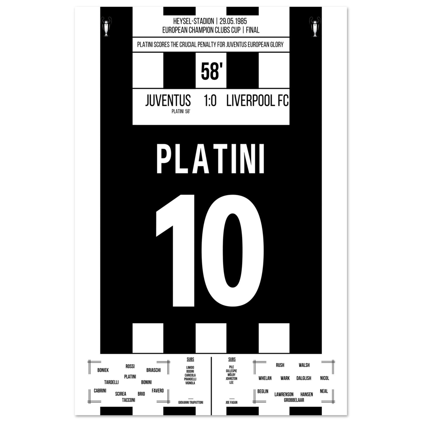 Platini mit entscheidendem Elfmeter gegen Liverpool im Europapokalfinale 1985 60x90-cm-24x36-Ohne-Rahmen