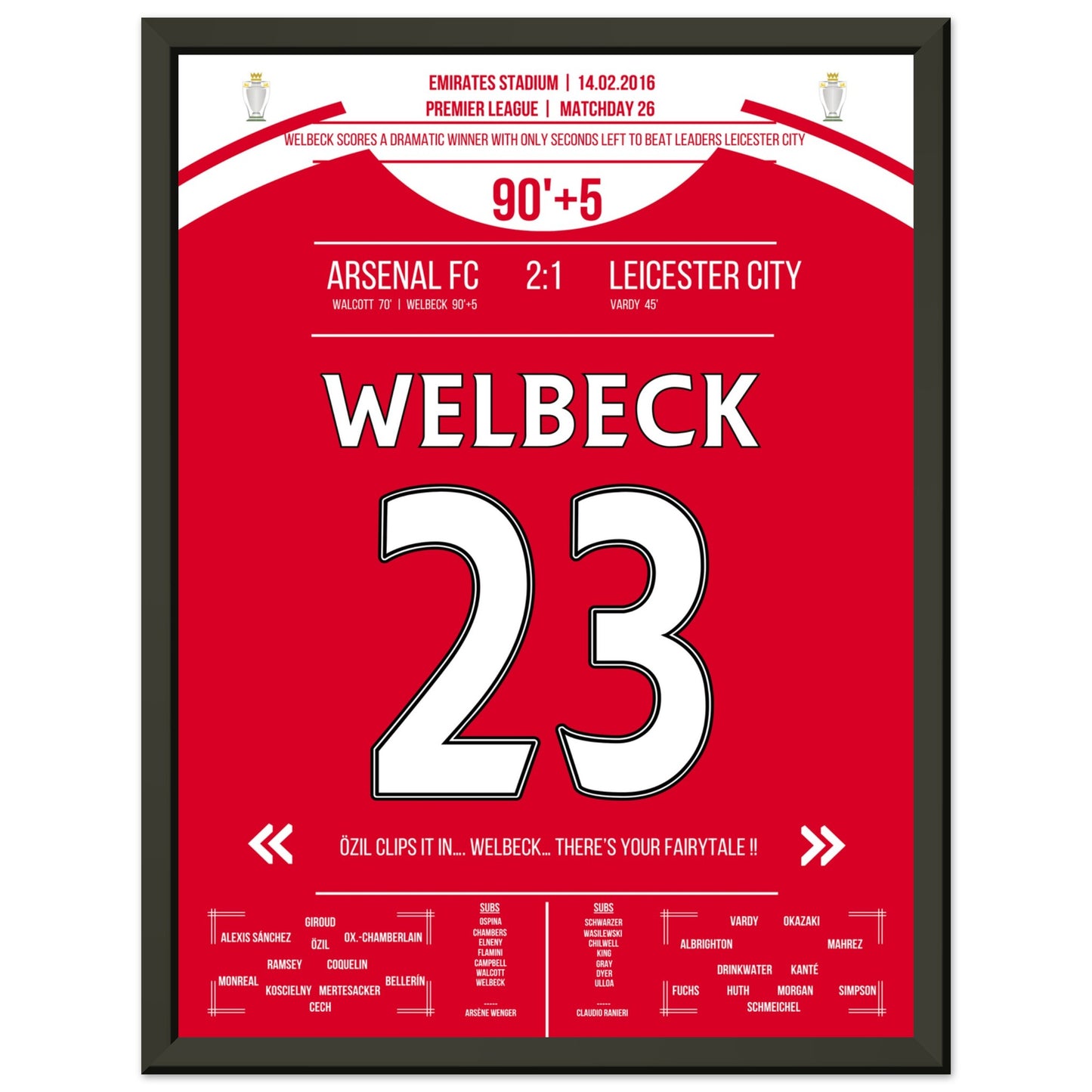 Welbeck's Siegtreffer in letzter Sekunde gegen Leicester in 2016 30x40-cm-12x16-Schwarzer-Aluminiumrahmen