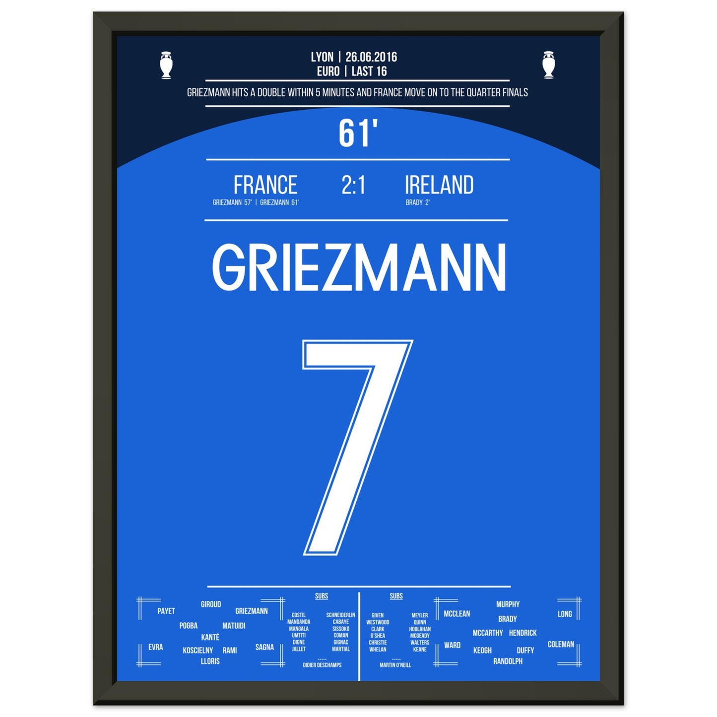 Griezmann's Doppelpack gegen Irland bei der Euro 2016 30x40-cm-12x16-Schwarzer-Aluminiumrahmen
