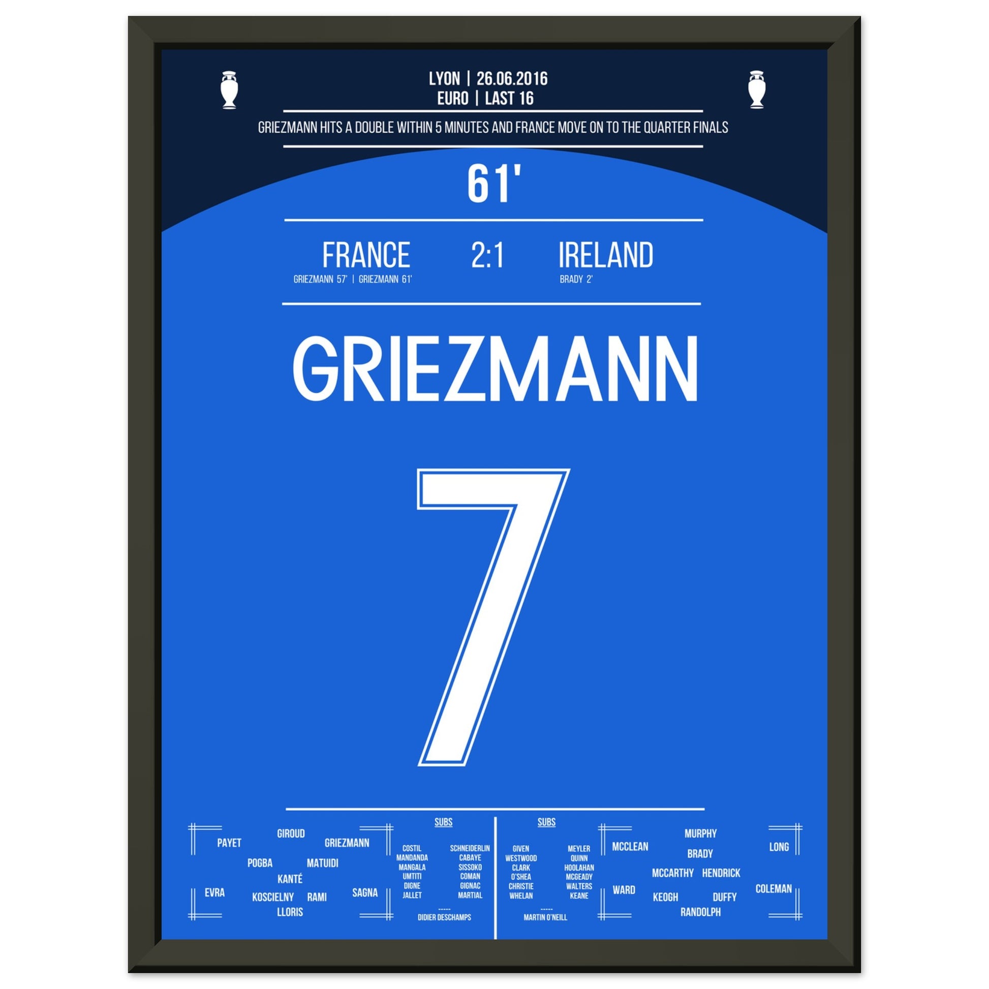 Griezmann's Doppelpack gegen Irland bei der Euro 2016 30x40-cm-12x16-Schwarzer-Aluminiumrahmen