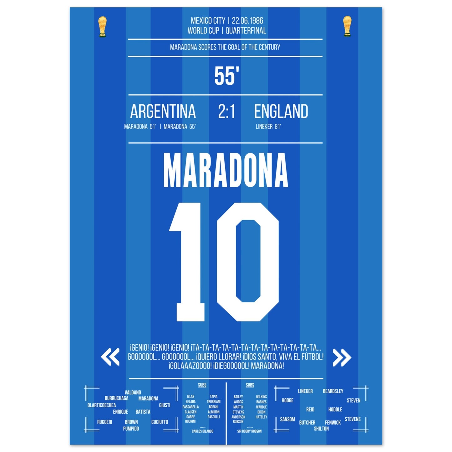 Maradona's Jahrhunderttor gegen England 1986 50x70-cm-20x28-Ohne-Rahmen