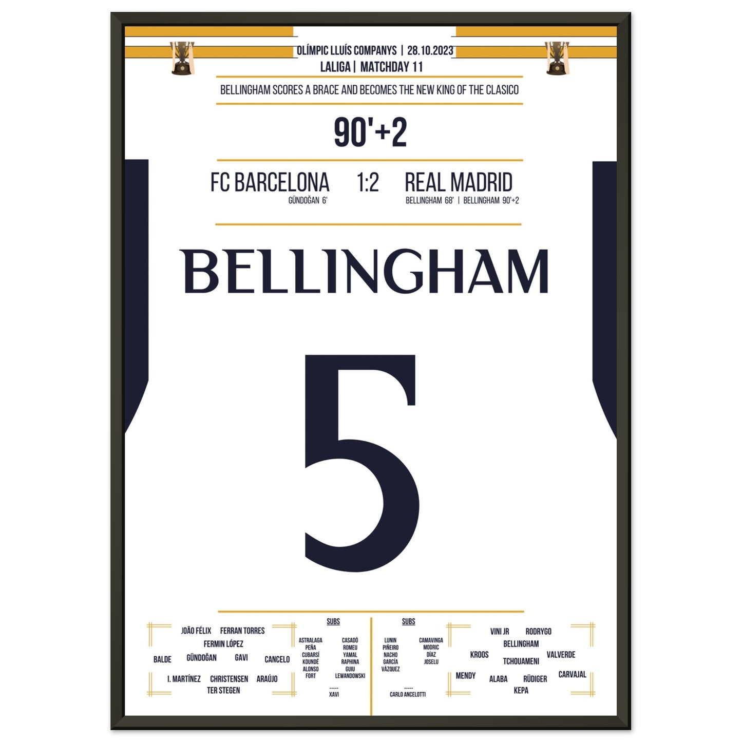 Bellingham schieß Real zum Sieg und wird zum neuen "King Of Clasico" 50x70-cm-20x28-Schwarzer-Aluminiumrahmen