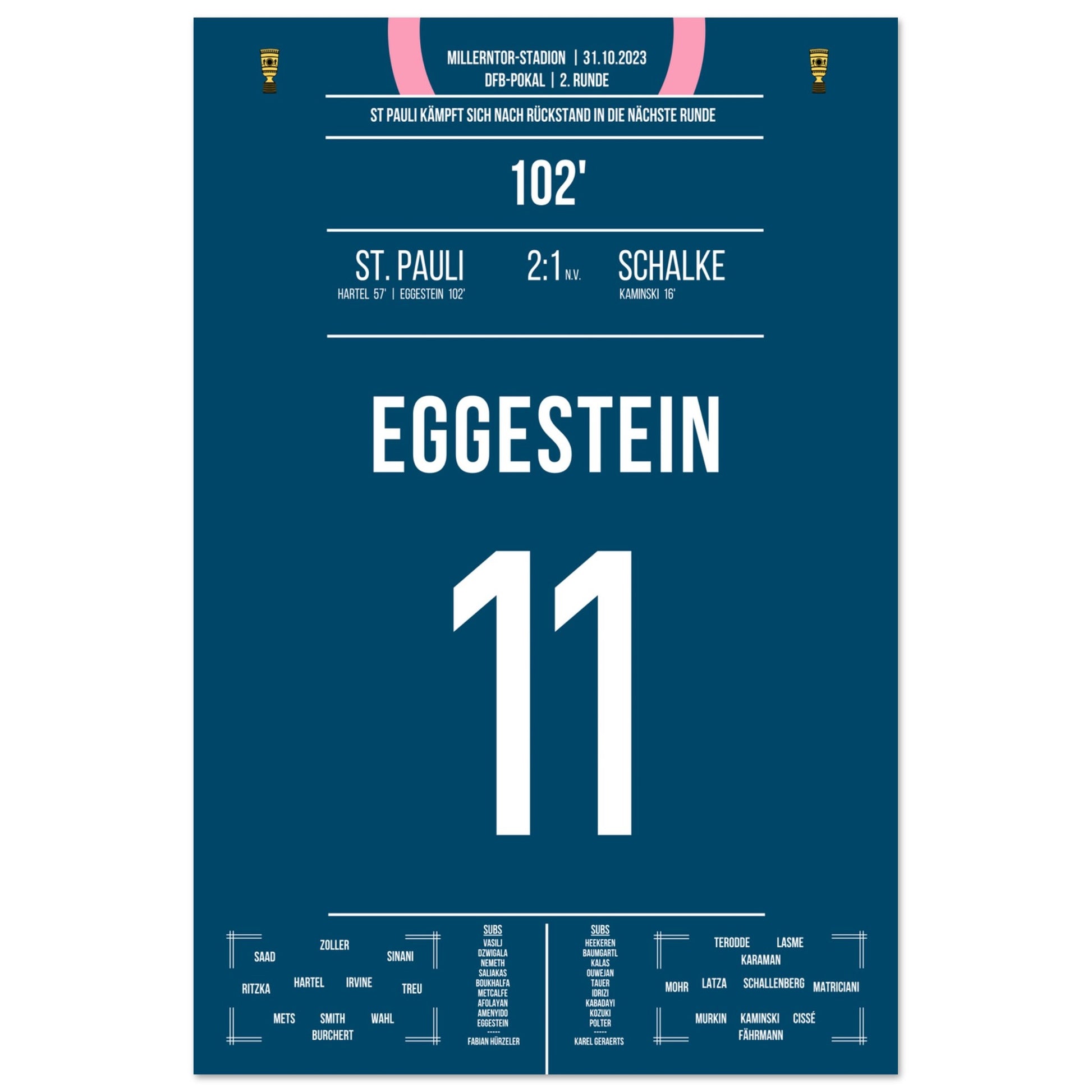 Eggestein's Kopfballtor gegen Schalke im Pokal 2023 60x90-cm-24x36-Ohne-Rahmen