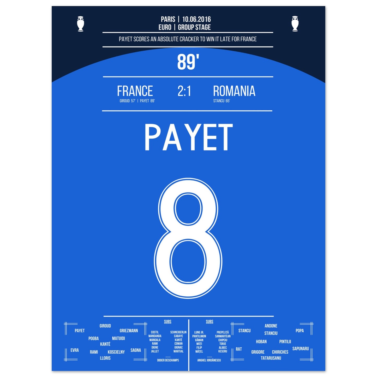 Payet's Traumtor zum Sieg gegen Rumänien bei der Euro 2016 45x60-cm-18x24-Ohne-Rahmen