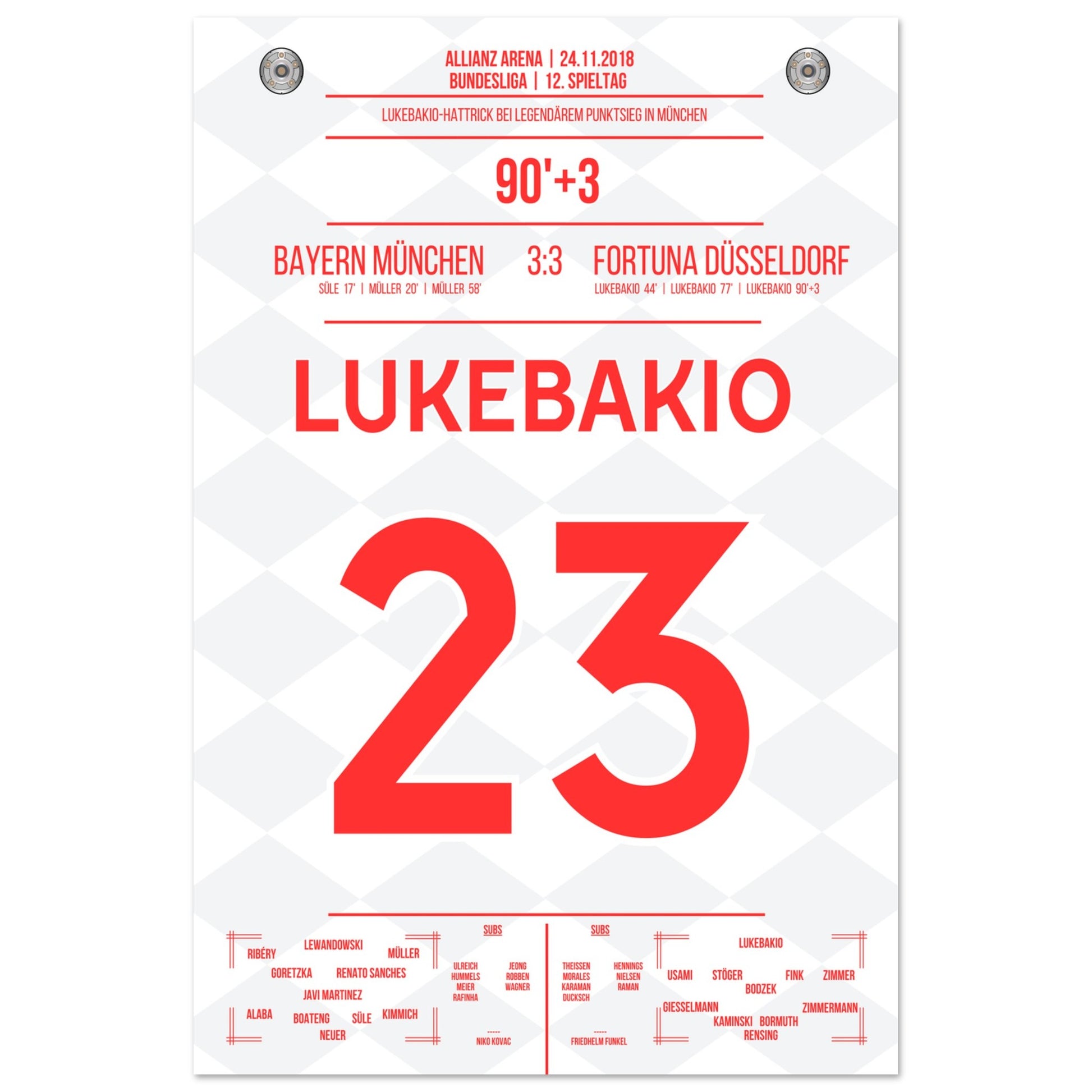 Lukebakio Hattrick gegen Bayern in 2018 60x90-cm-24x36-Ohne-Rahmen