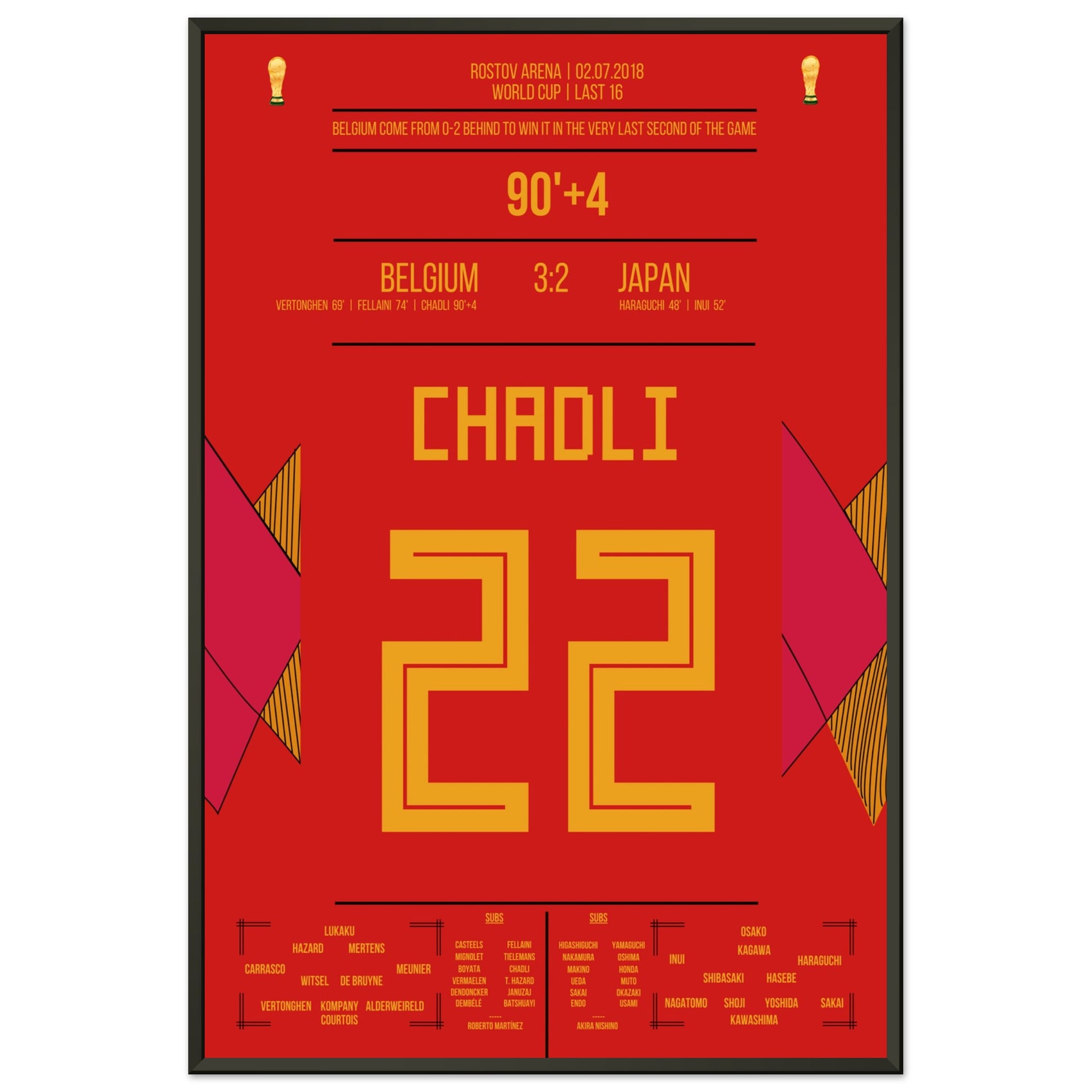 Chadli's Last-Minute Tor gegen Japan bei der WM 2018 60x90-cm-24x36-Schwarzer-Aluminiumrahmen