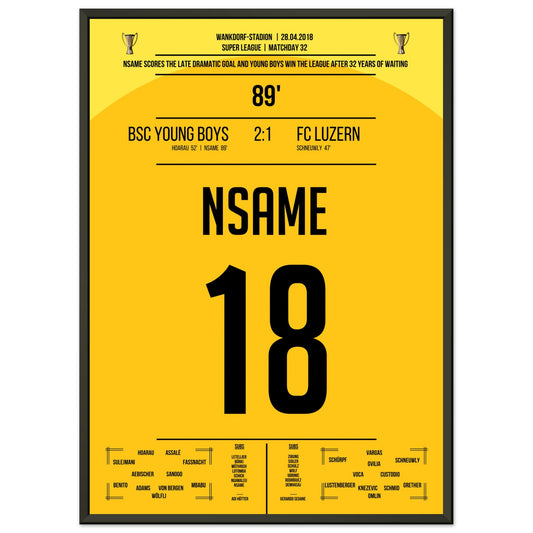 Nsame's Siegtreffer zur ersten Meisterschaft für Young Boys Bern nach 32 Jahren 50x70-cm-20x28-Schwarzer-Aluminiumrahmen