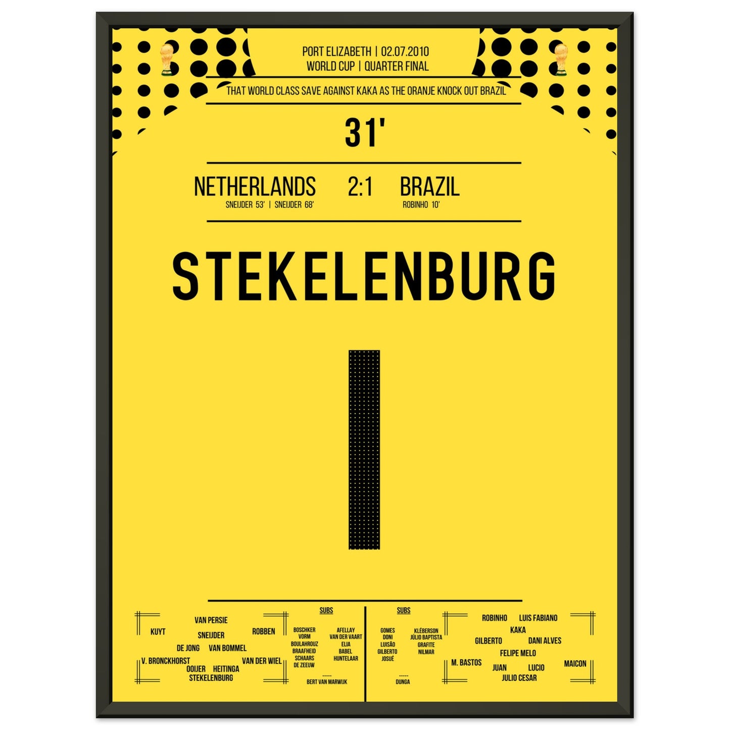 Stekelenburg's Weltklasse Aktion gegen Kaka bei der WM 2010 45x60-cm-18x24-Schwarzer-Aluminiumrahmen