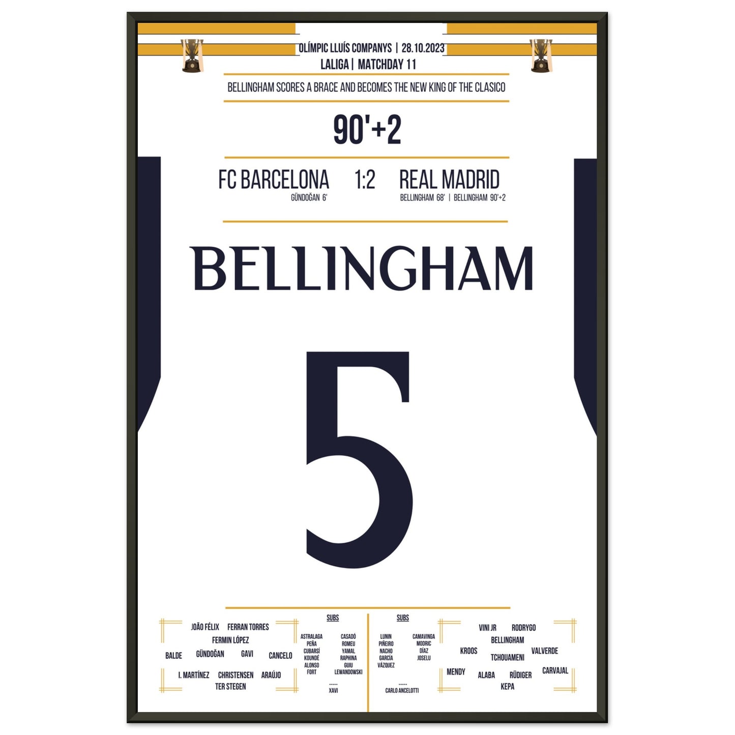 Bellingham schieß Real zum Sieg und wird zum neuen "King Of Clasico" 60x90-cm-24x36-Schwarzer-Aluminiumrahmen