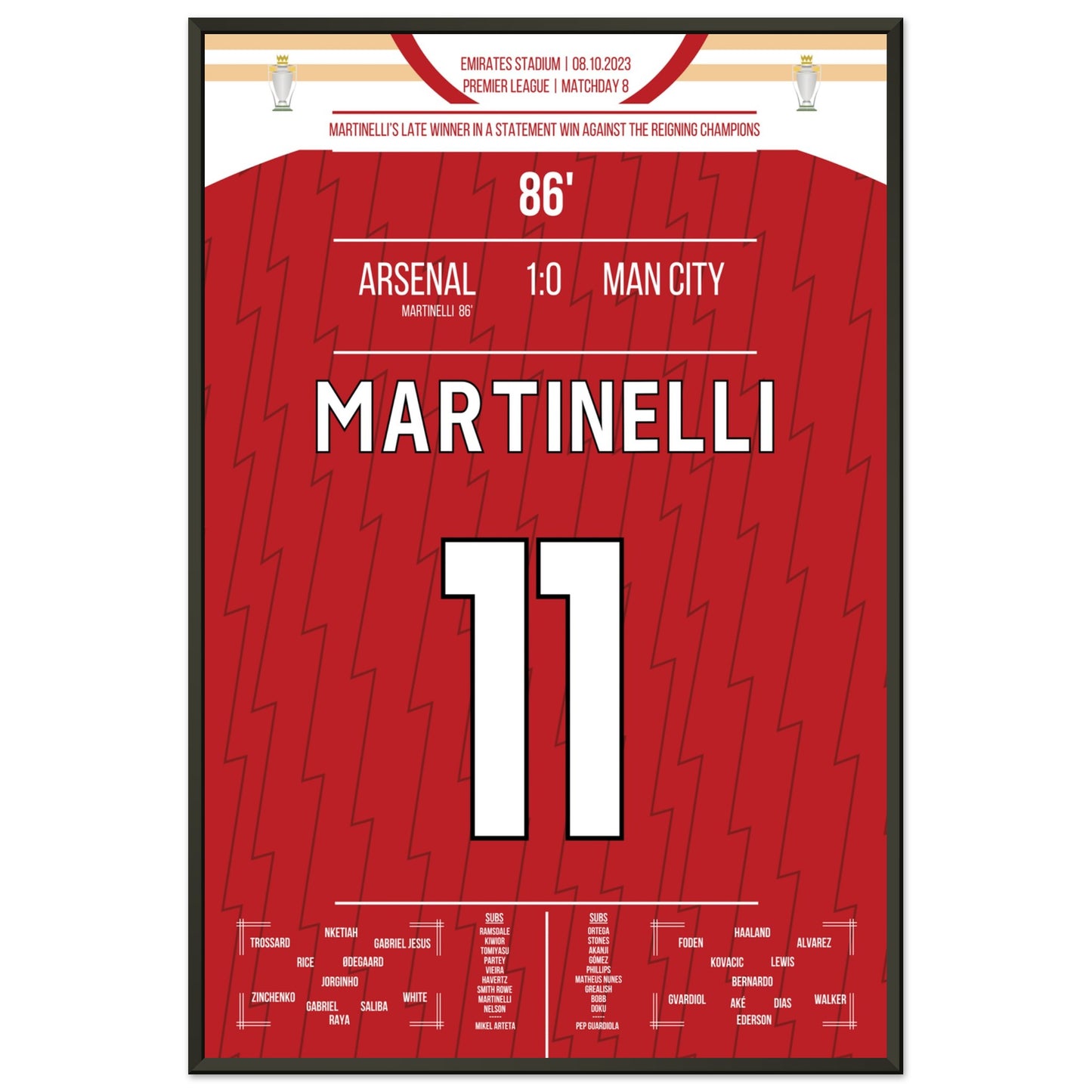 Martinelli's später Siegtreffer gegen Man City 60x90-cm-24x36-Schwarzer-Aluminiumrahmen