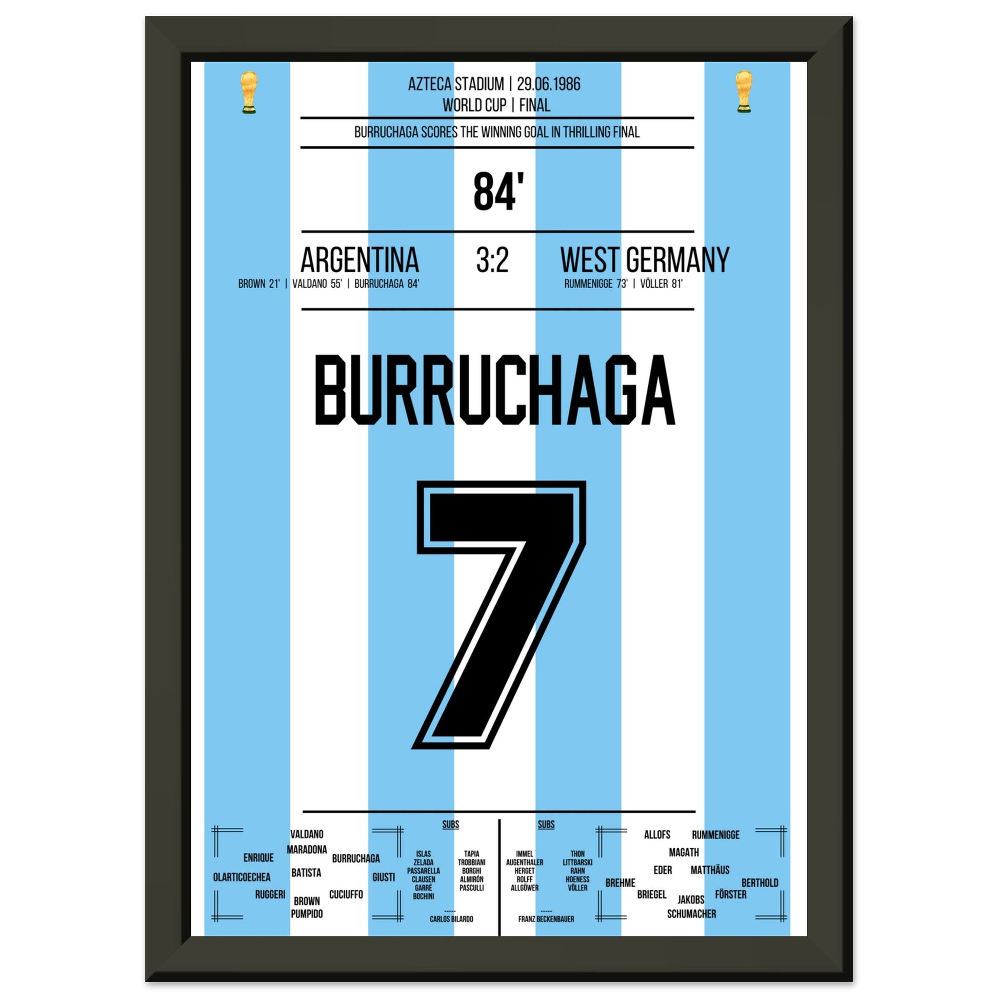 Burruchaga's Siegtreffer im WM Finale 1986 A4-21x29.7-cm-8x12-Schwarzer-Aluminiumrahmen