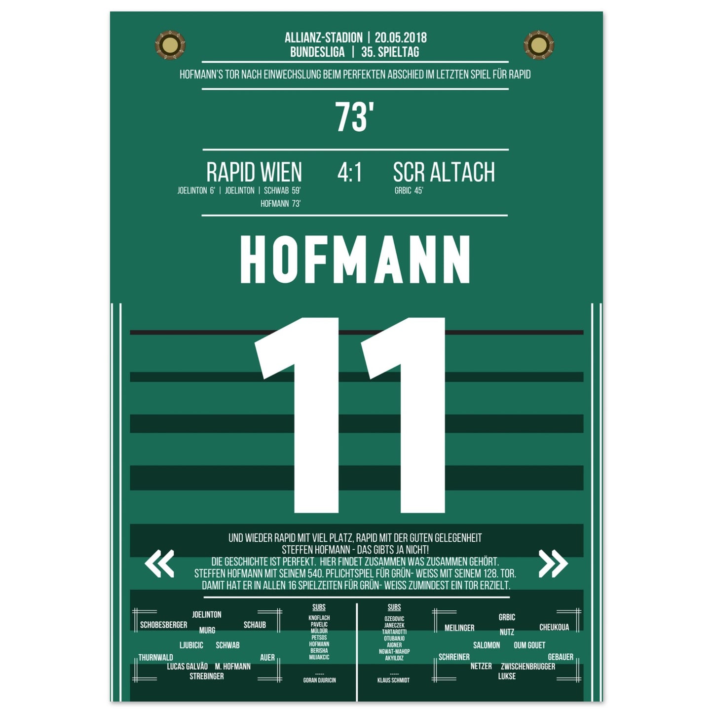 Hofmann's perfekter Abschied im letzten Spiel für Rapid 50x70-cm-20x28-Ohne-Rahmen