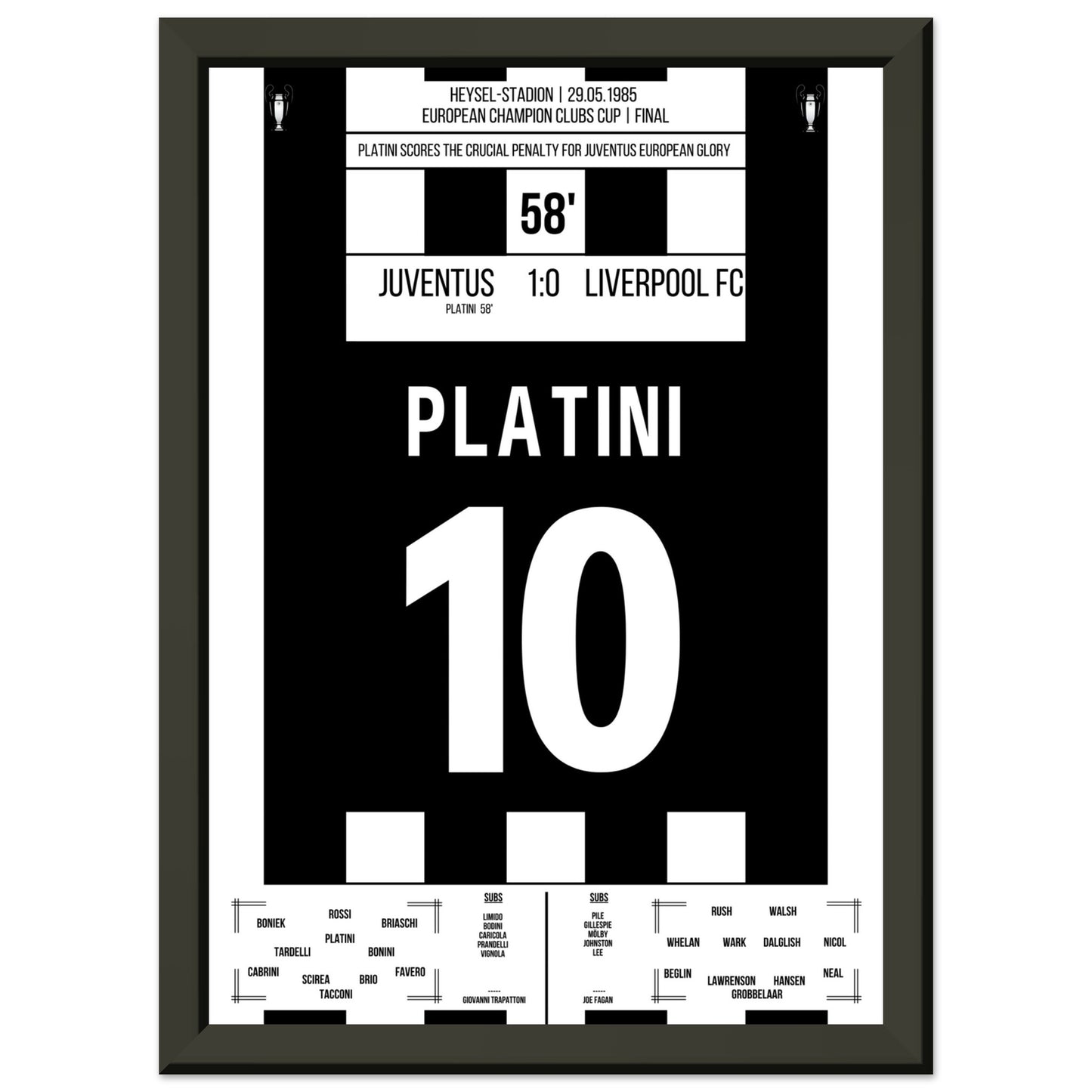 Platini mit entscheidendem Elfmeter gegen Liverpool im Europapokalfinale 1985 A4-21x29.7-cm-8x12-Schwarzer-Aluminiumrahmen