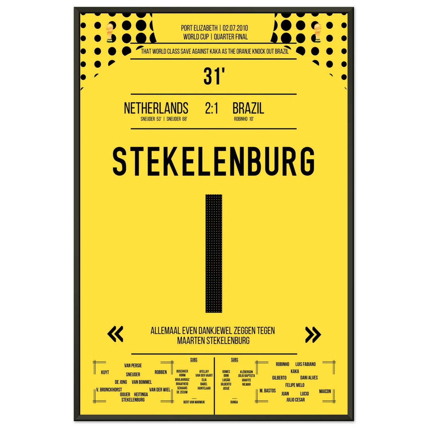 Stekelenburg's Weltklasse Aktion gegen Kaka bei der WM 2010 Kommentar-Version 60x90-cm-24x36-Schwarzer-Aluminiumrahmen