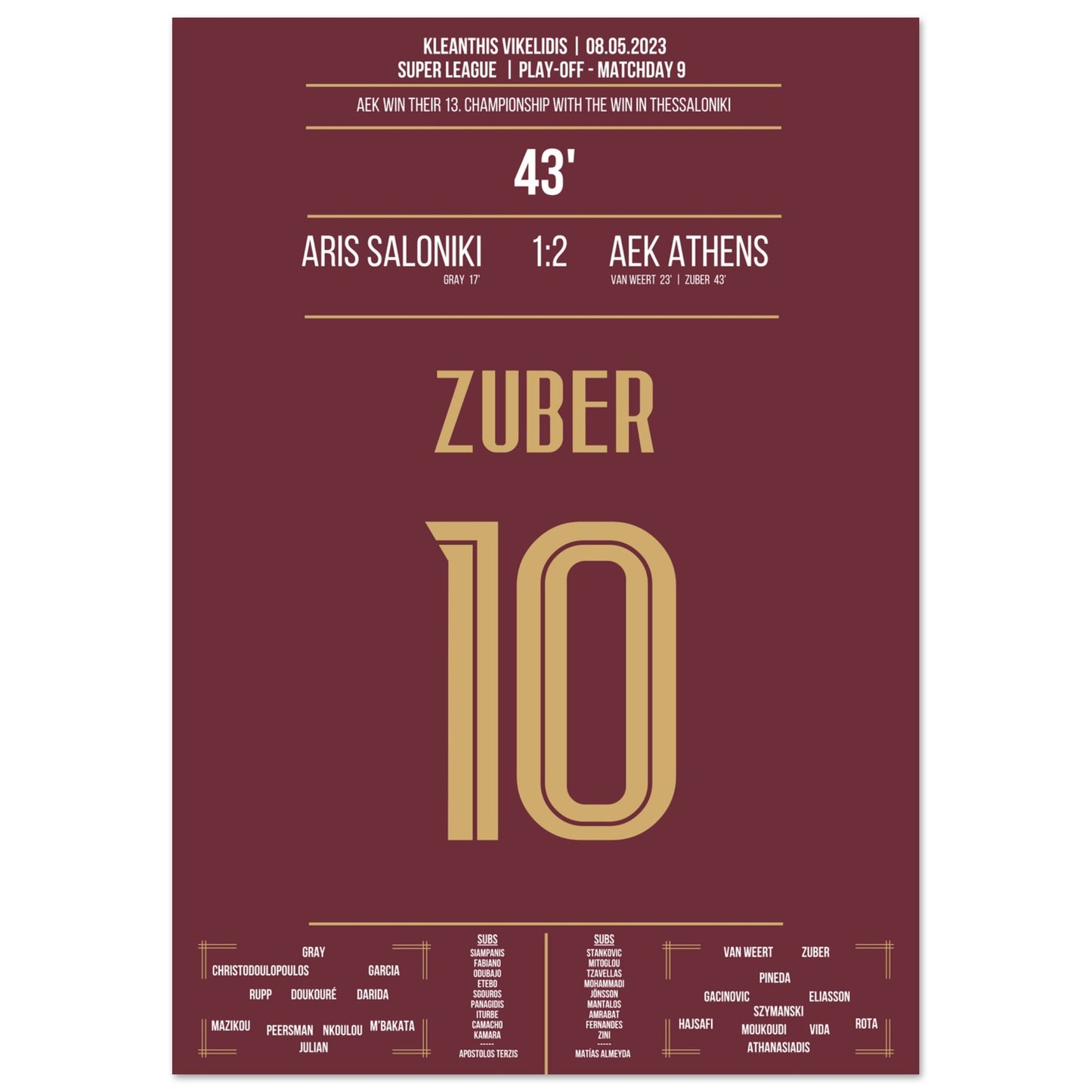 Zuber's Tor zu AEK's 13. Meisterschaft A4-21x29.7-cm-8x12-Ohne-Rahmen