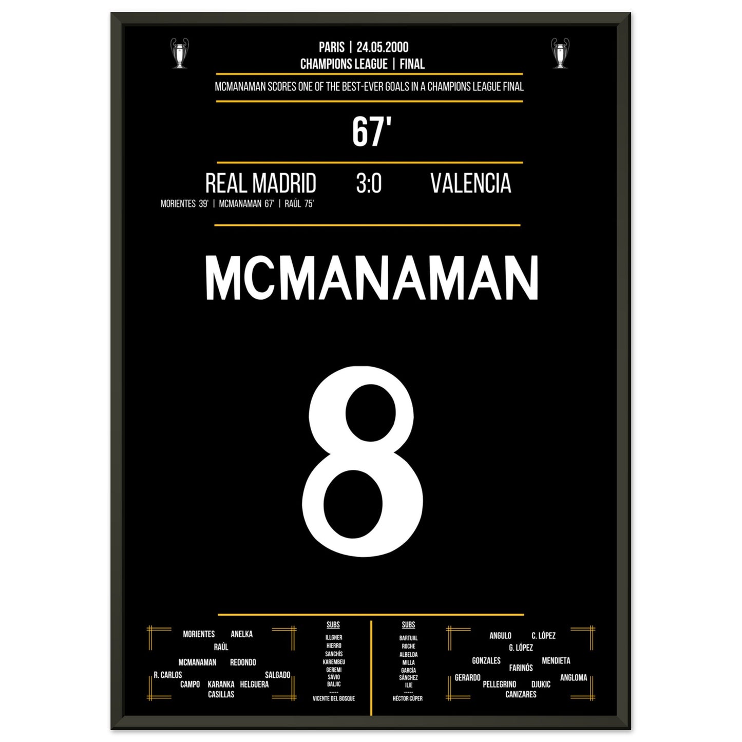 McManaman Volley im Champions League Finale 2000 gegen Valencia 50x70-cm-20x28-Schwarzer-Aluminiumrahmen