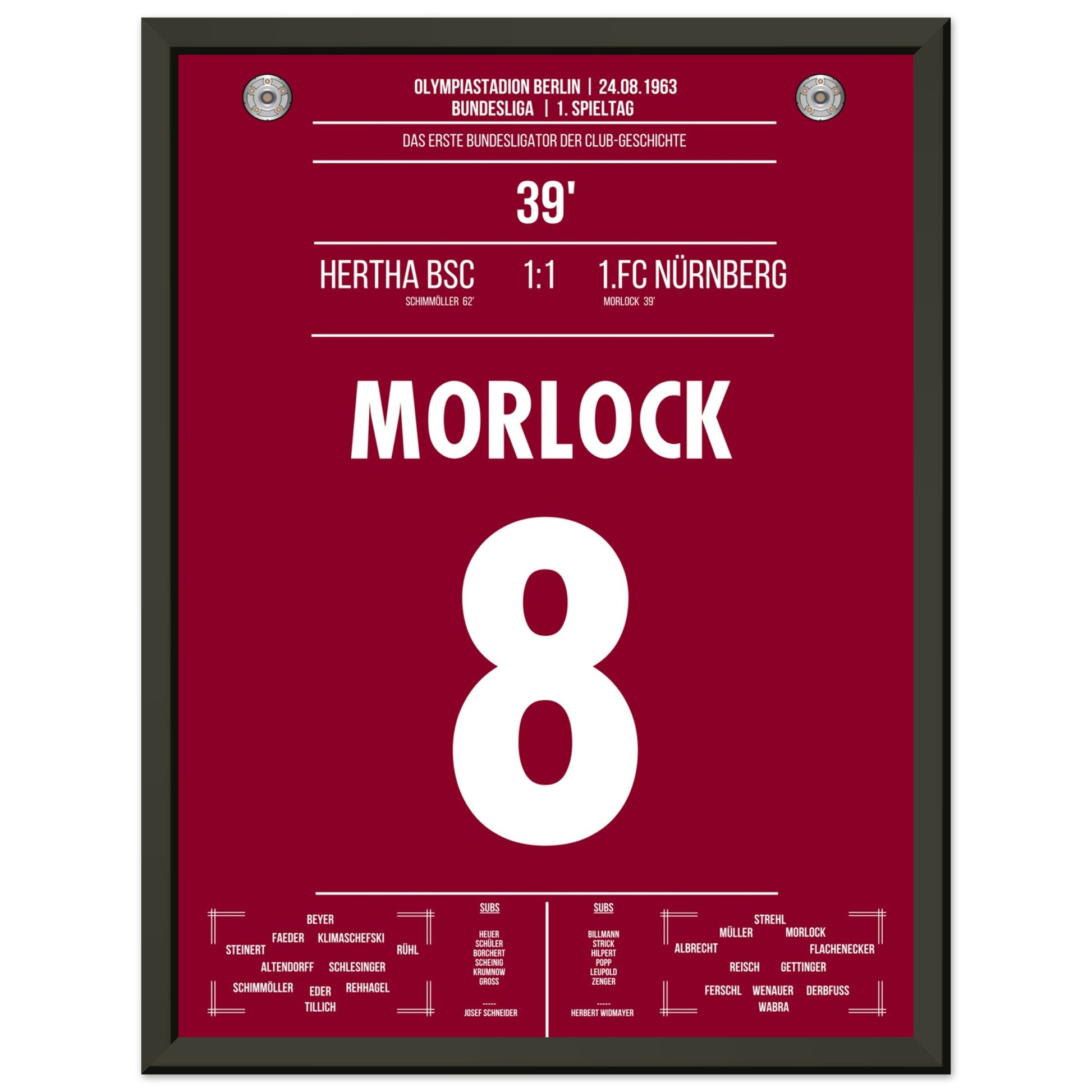 Morlock erzielt das erste Bundesliga-Tor des FCN in 1963 30x40-cm-12x16-Schwarzer-Aluminiumrahmen