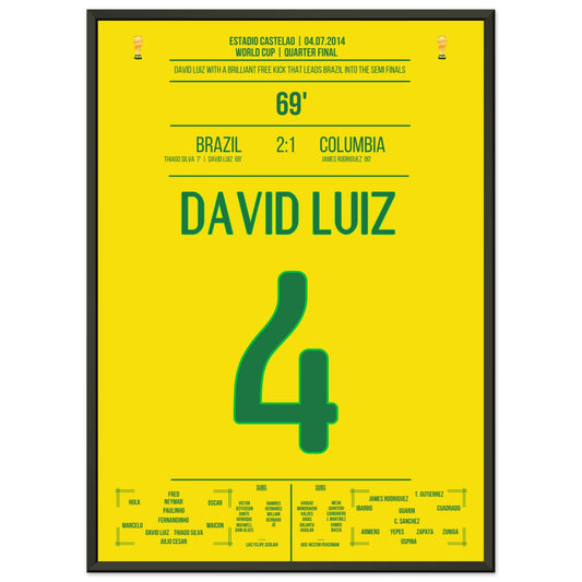 David Luiz Freistoß-Tor gegen Kolumbien bei der WM 2014 50x70-cm-20x28-Schwarzer-Aluminiumrahmen