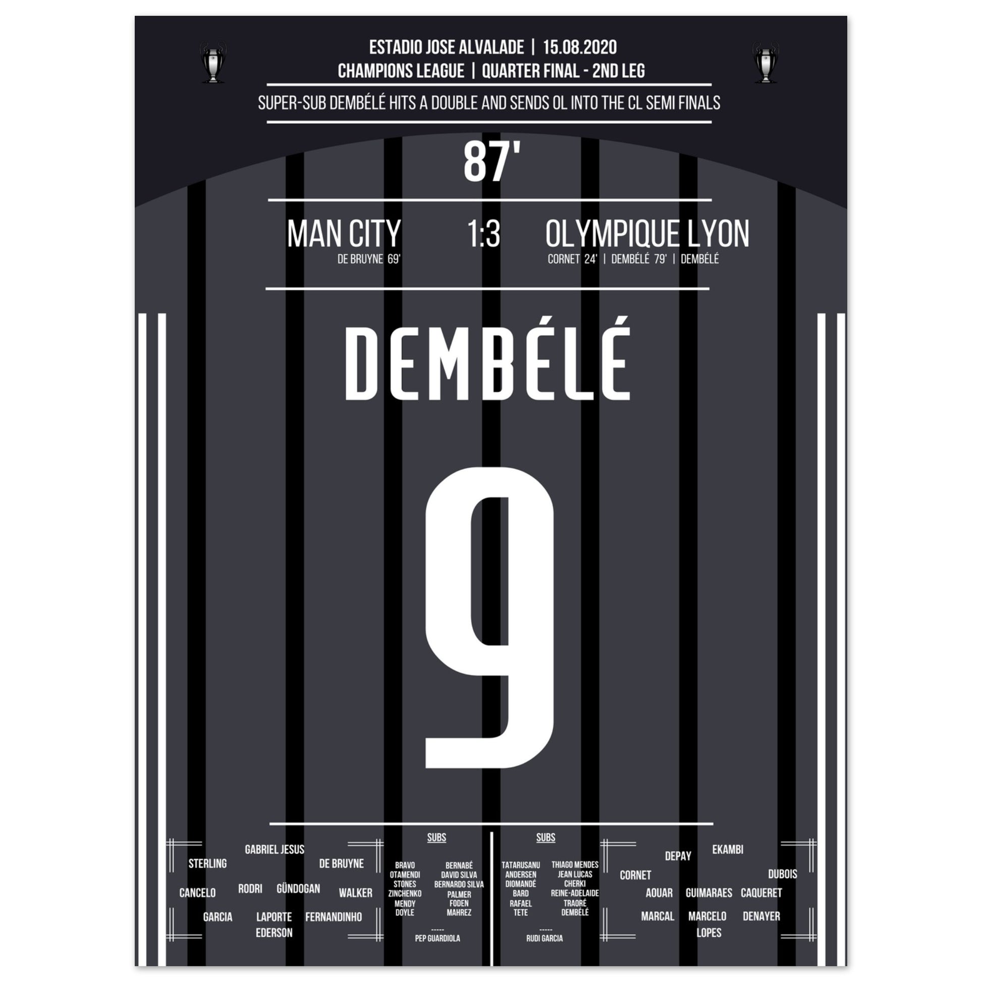 Dembélé schießt OL ins Halbfinale der Champions League 45x60-cm-18x24-Ohne-Rahmen