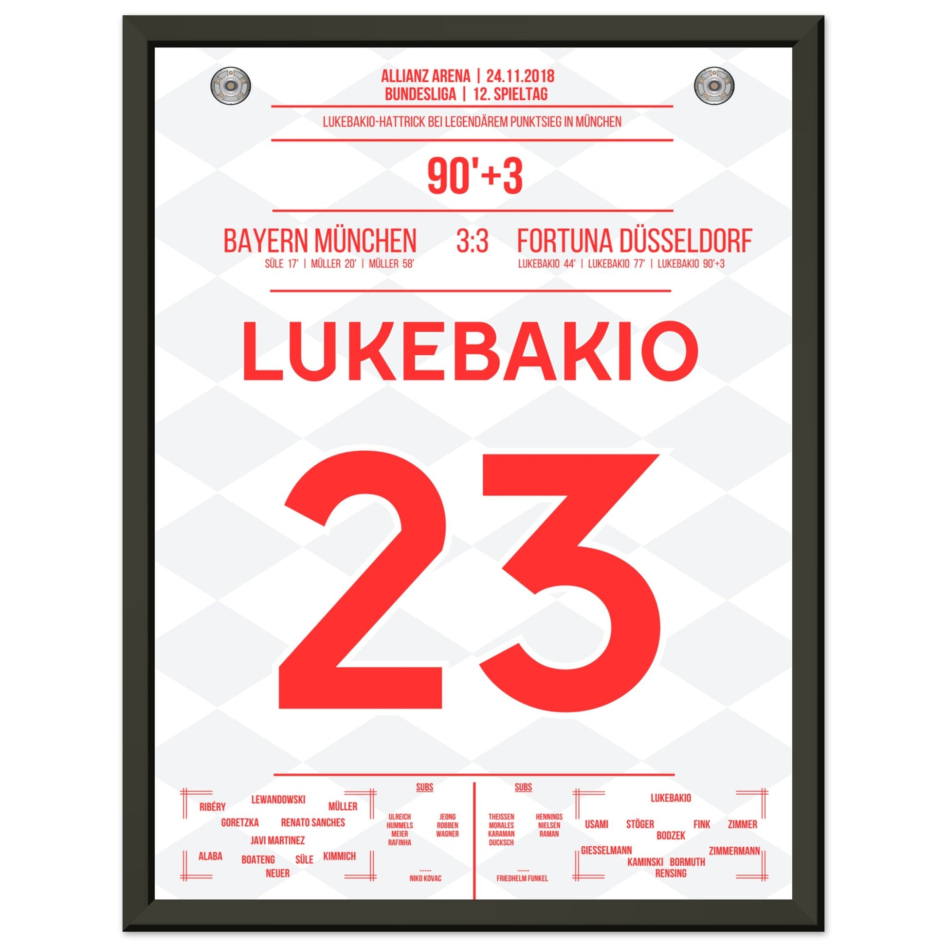 Lukebakio Hattrick gegen Bayern in 2018 30x40-cm-12x16-Schwarzer-Aluminiumrahmen