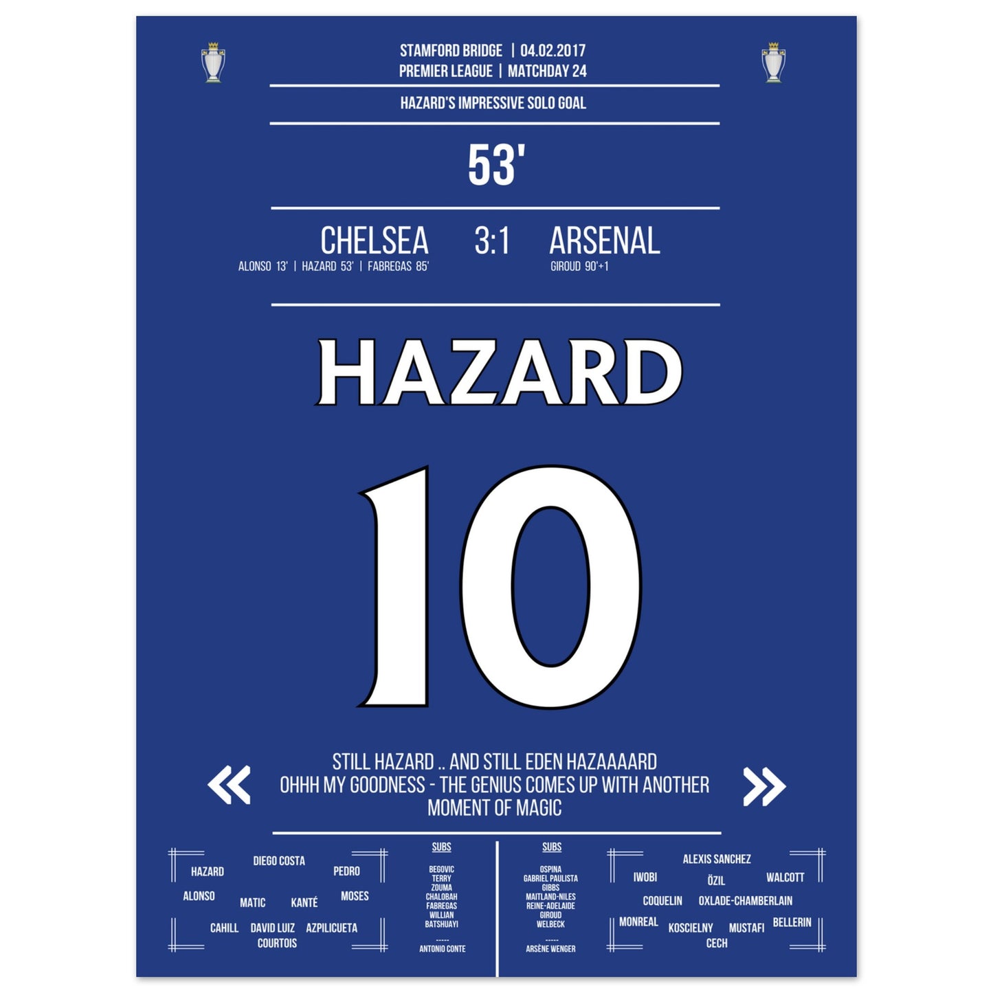 Hazard's Weltklasse-Solo gegen Arsenal in 2017 45x60-cm-18x24-Ohne-Rahmen