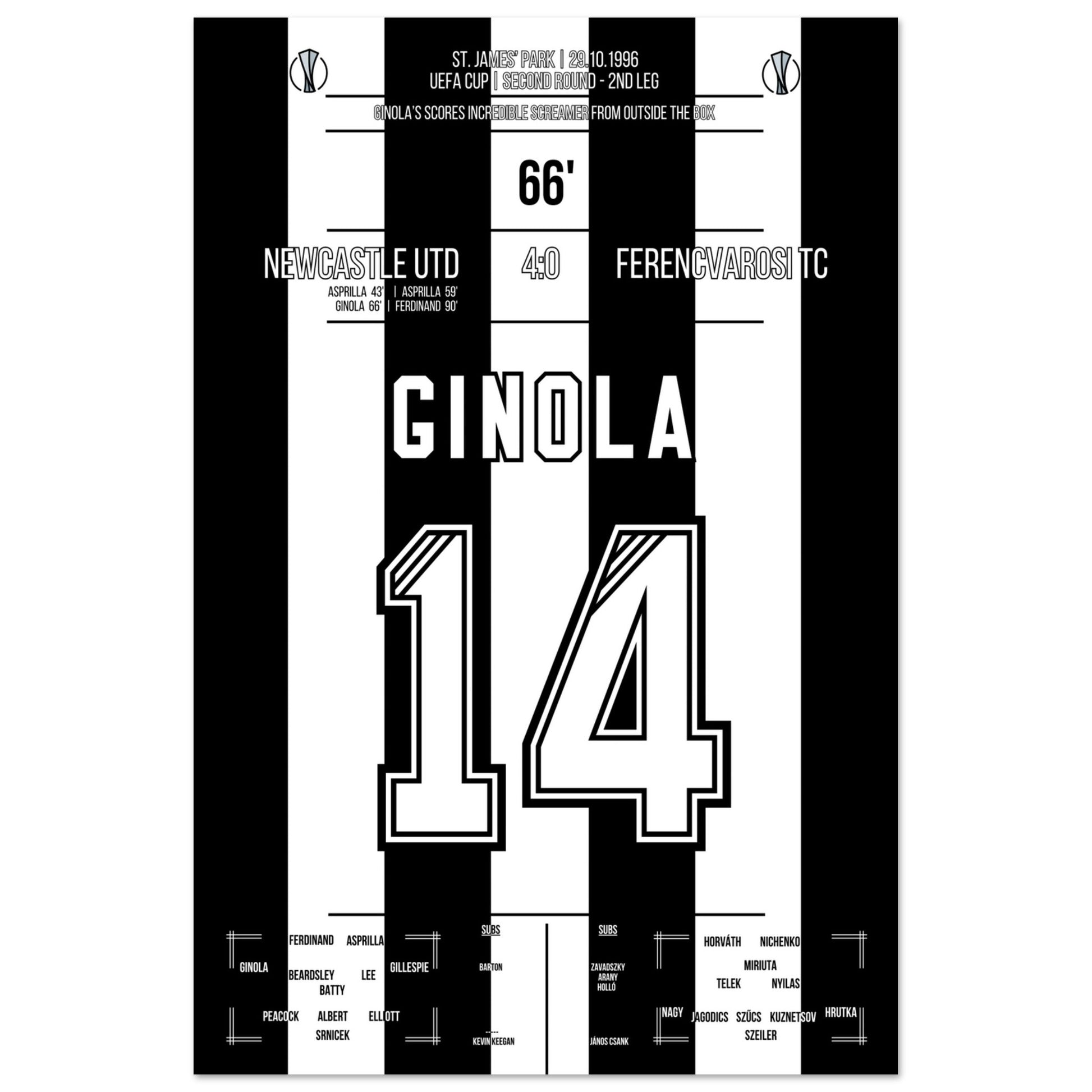 Ginola's Traumtor gegen Ferencvaros 1996 60x90-cm-24x36-Ohne-Rahmen