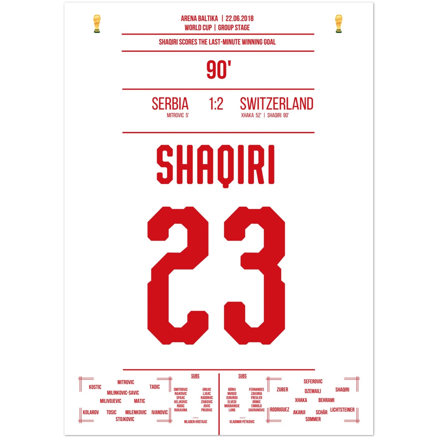 Shaqiri's Last-Minute Siegtreffer gegen Serbien bei der WM 2018 50x70-cm-20x28-Ohne-Rahmen
