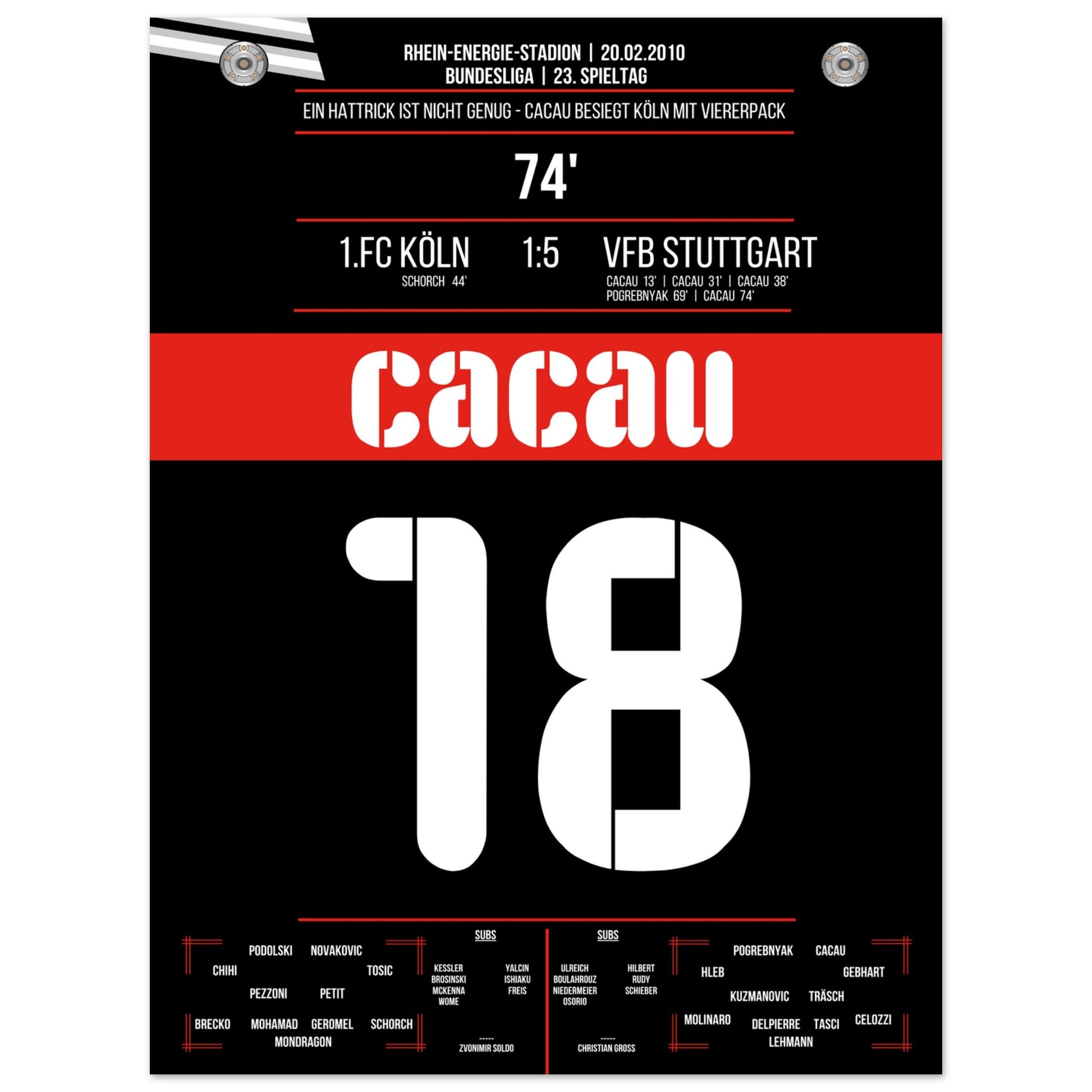 Cacau's Viererpack beim Auswärtsspiel in Köln 2010 30x40-cm-12x16-Ohne-Rahmen