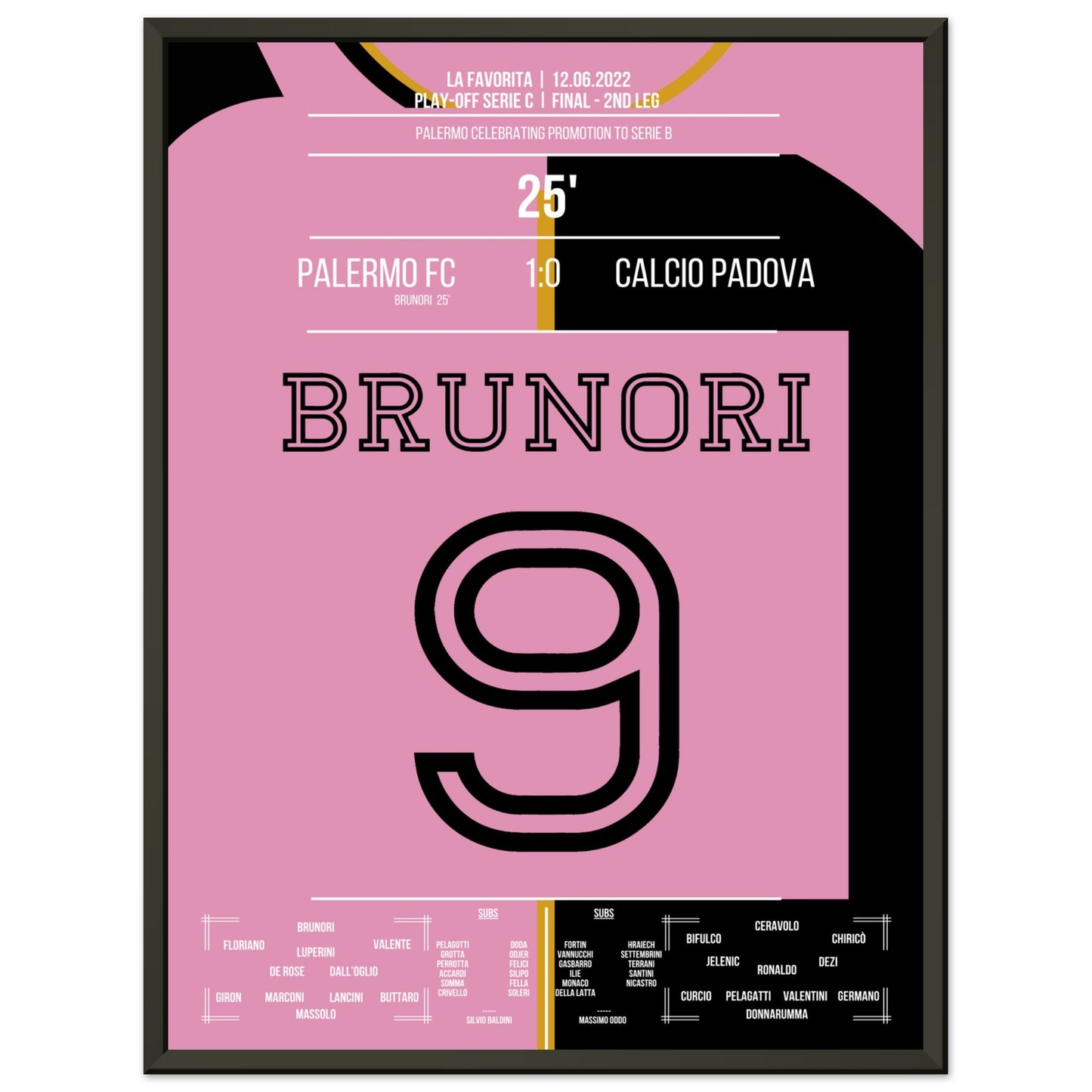 Brunori's Tor bei Palermo's Rückkehr in die Serie B 45x60-cm-18x24-Schwarzer-Aluminiumrahmen