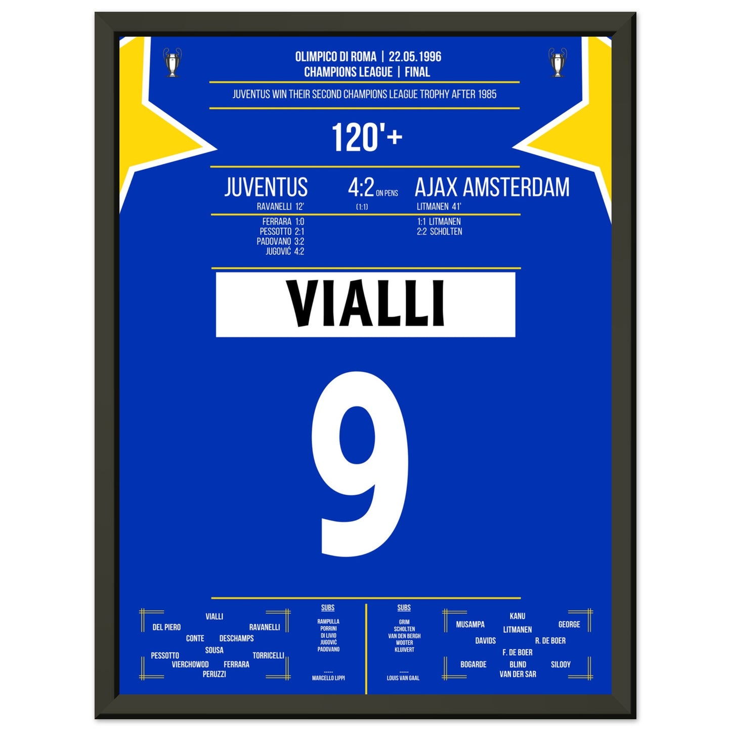 Vialli holt die Champions League gegen Ajax 1996 30x40-cm-12x16-Schwarzer-Aluminiumrahmen